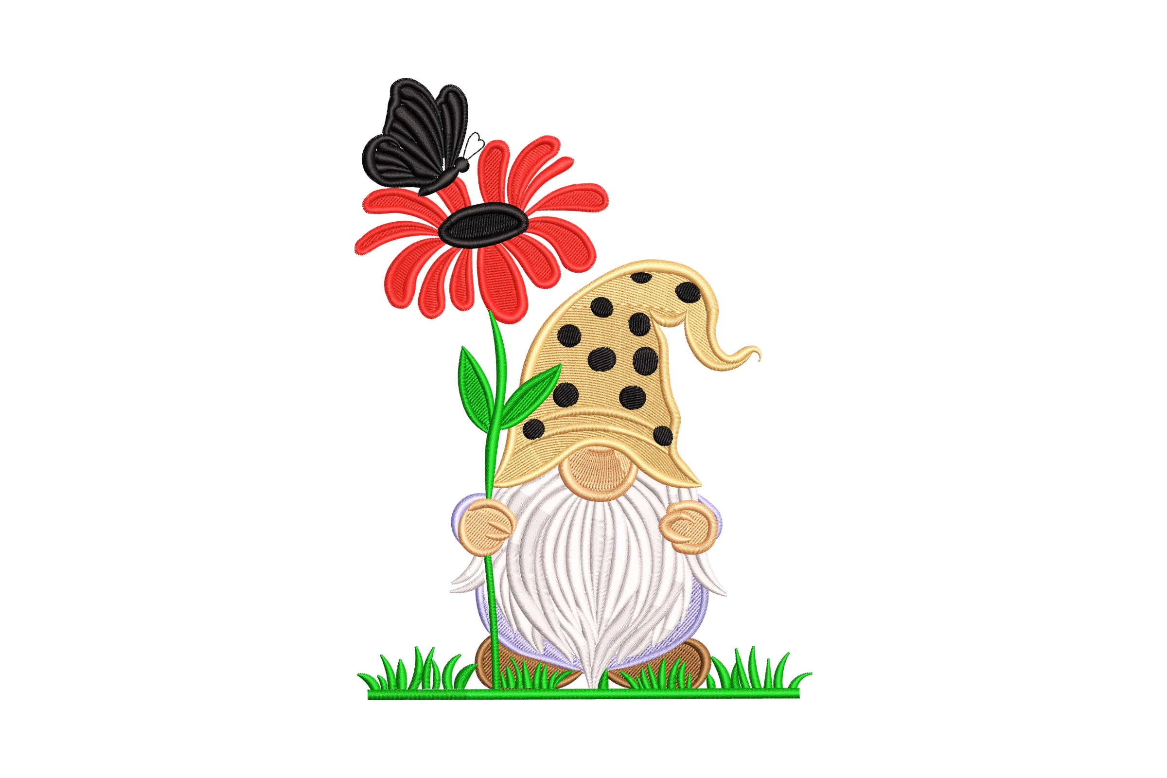Gnome With Sunflower And butterfly Embroidery Design