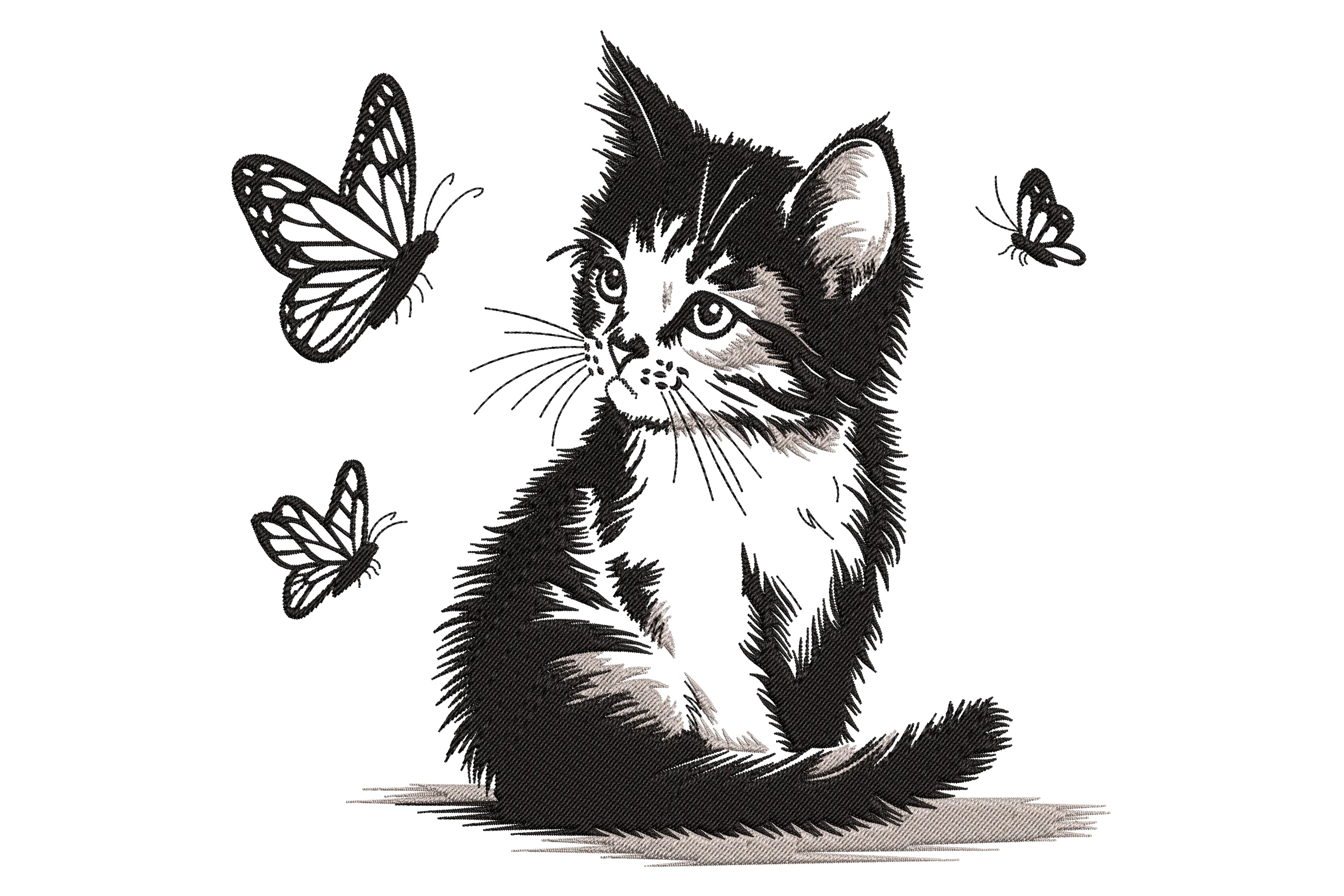 Kitten and Butterflies Embroidery Design File