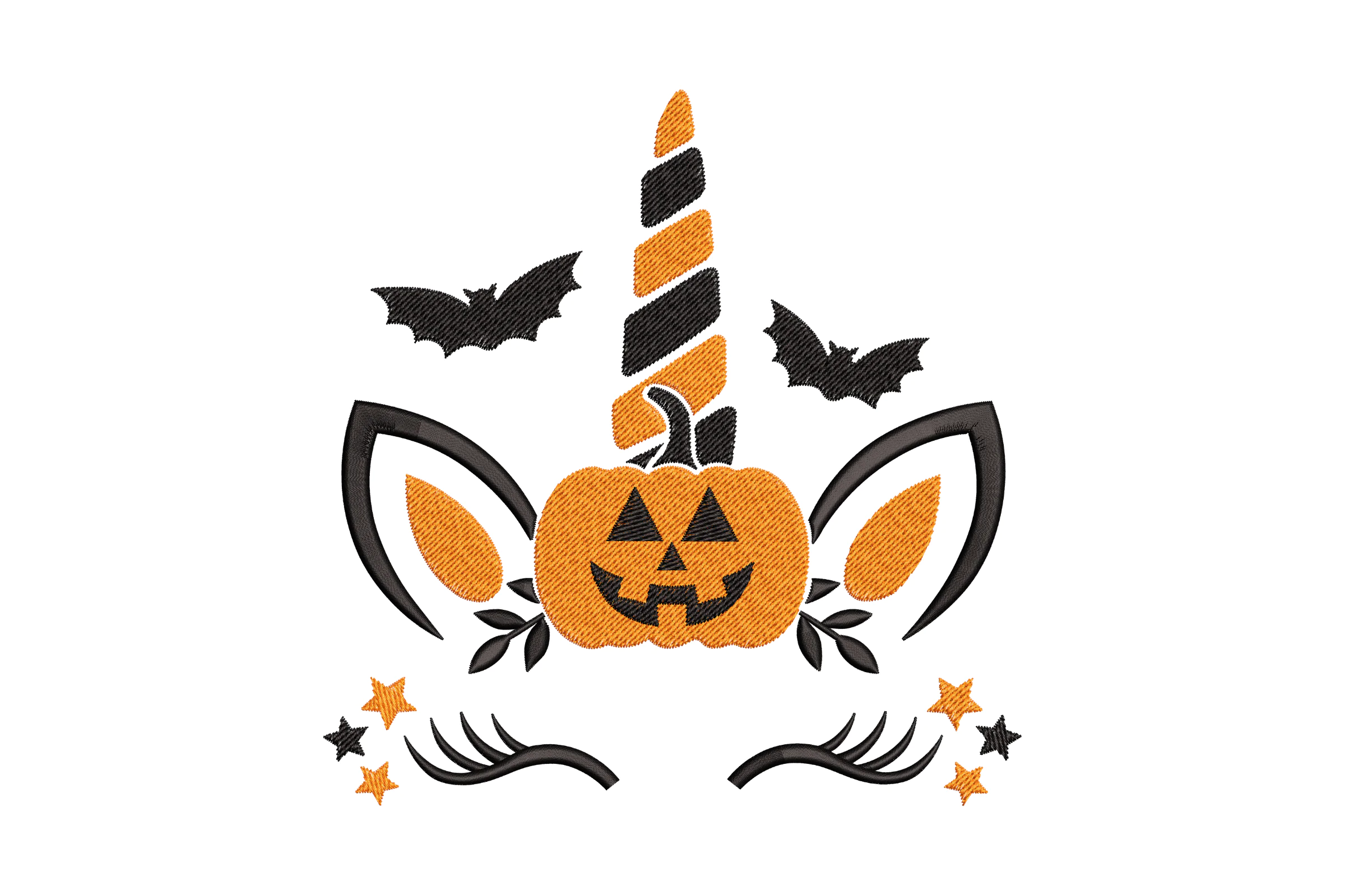 Halloween Unicorn with Pumpkin and Bat Embroidery Design