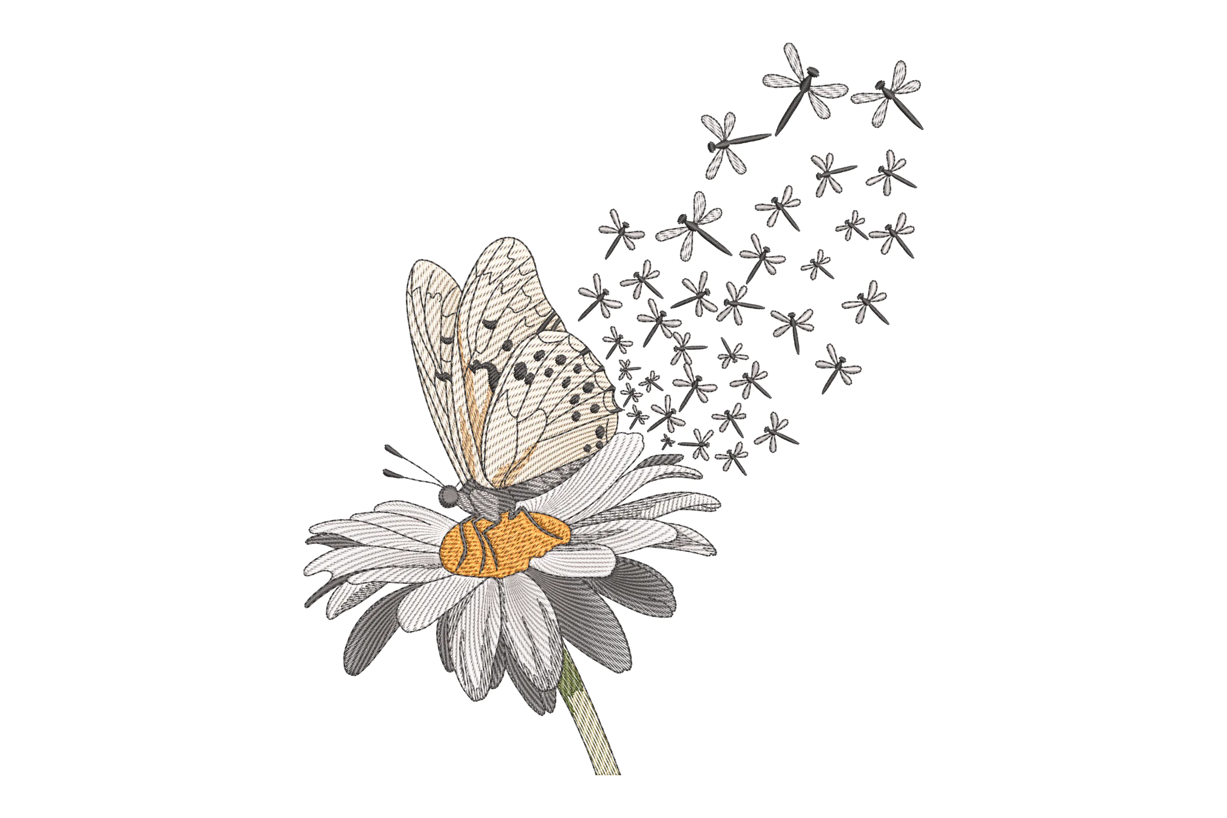 Butterfly and Daisy Embroidery Design