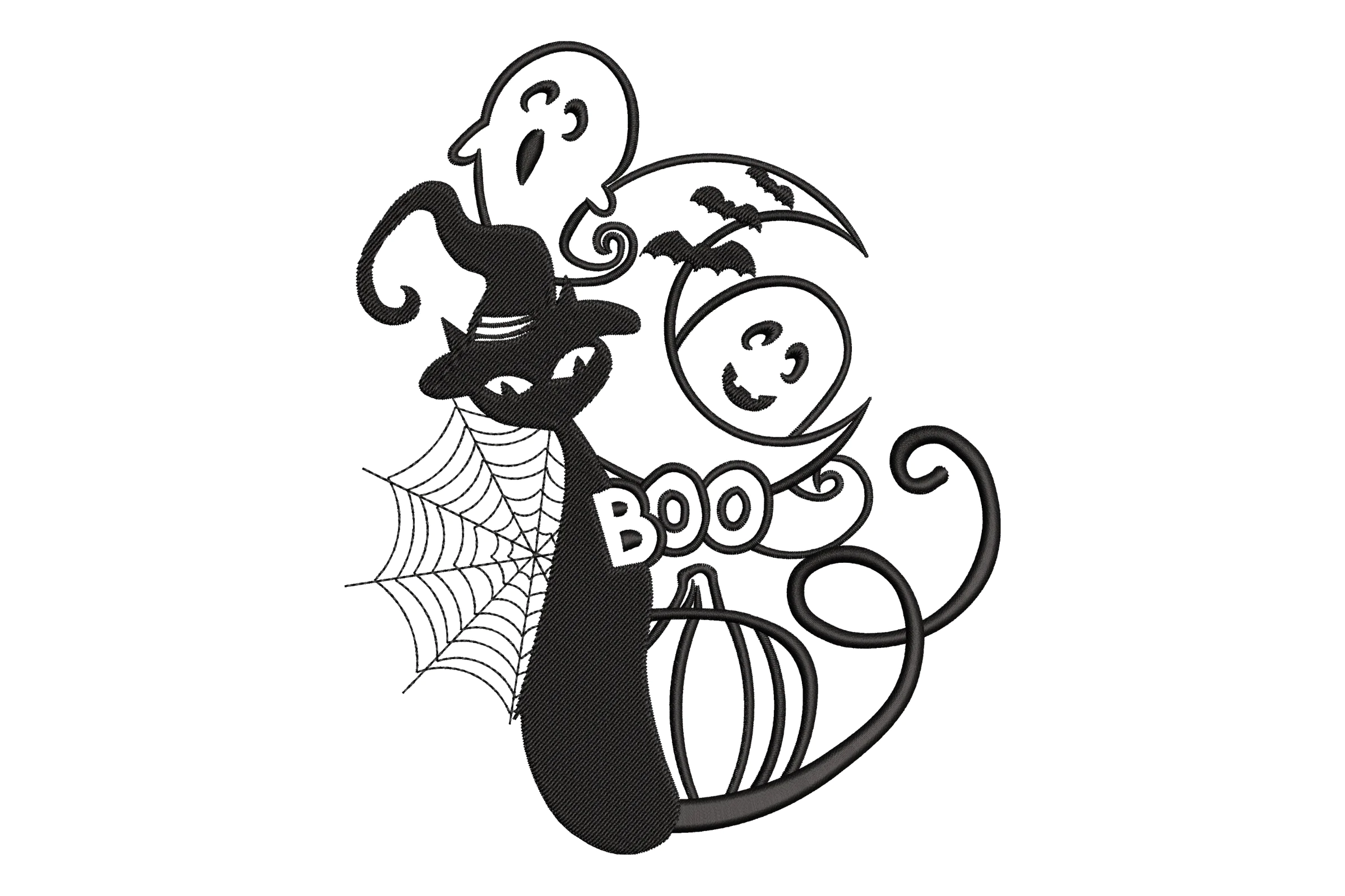 Spooky, Black Cat, Pumpkin Boo, Hallowen Embroidery Design