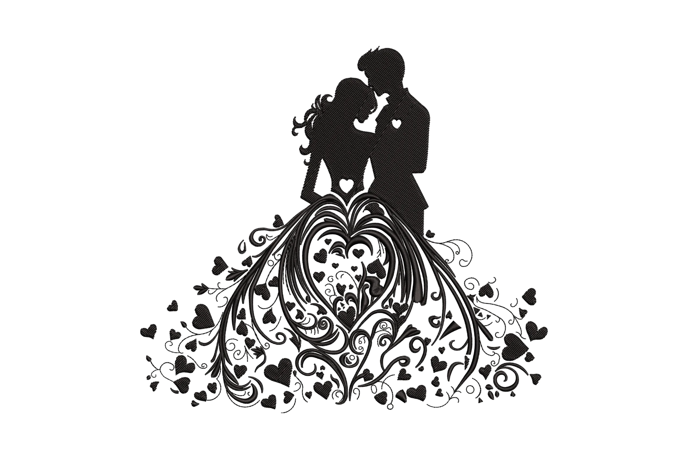 Romantic Bride and Groom Floral Embroidery Design