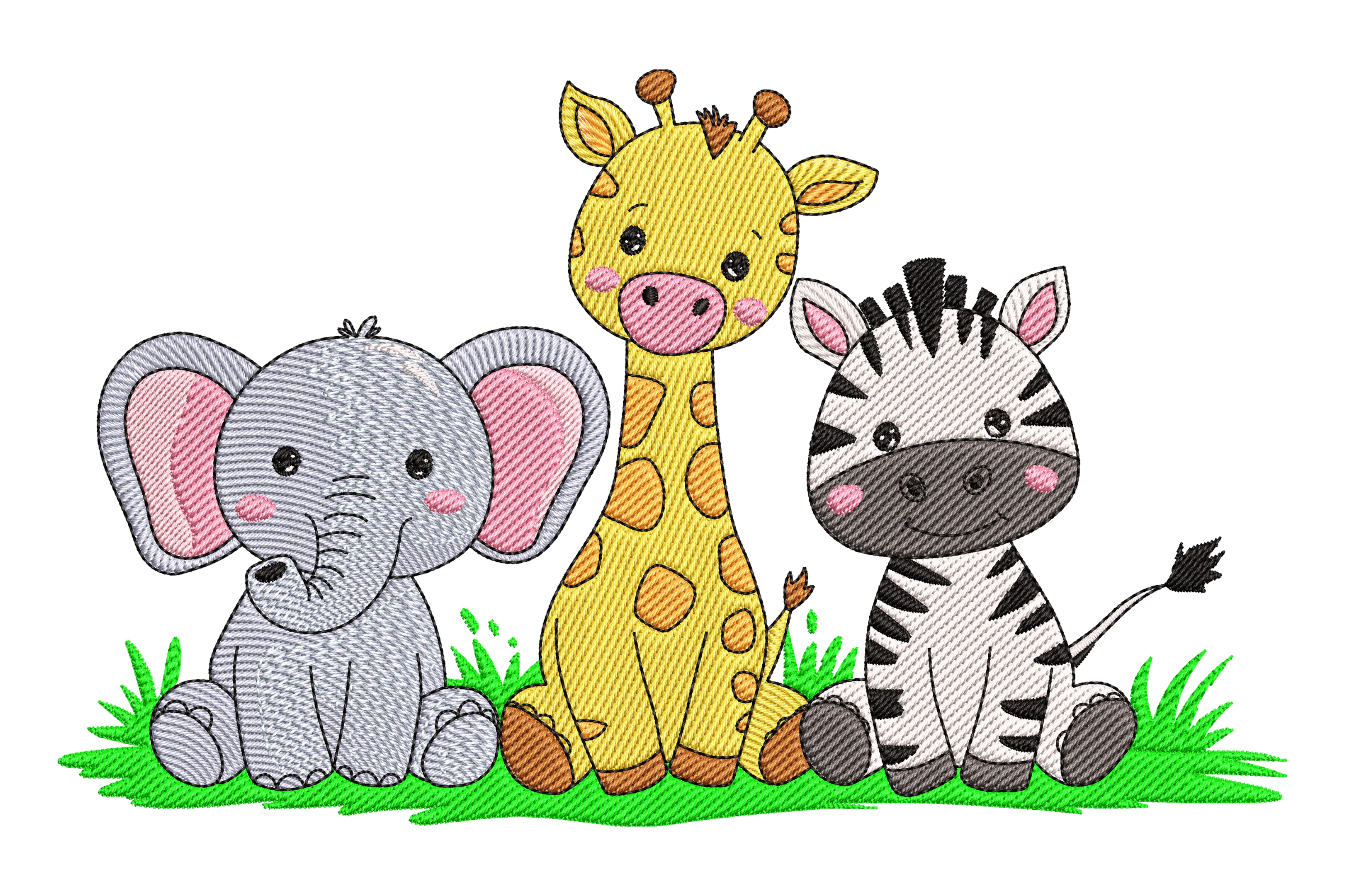 Cute Safari Animals Embroidery Design