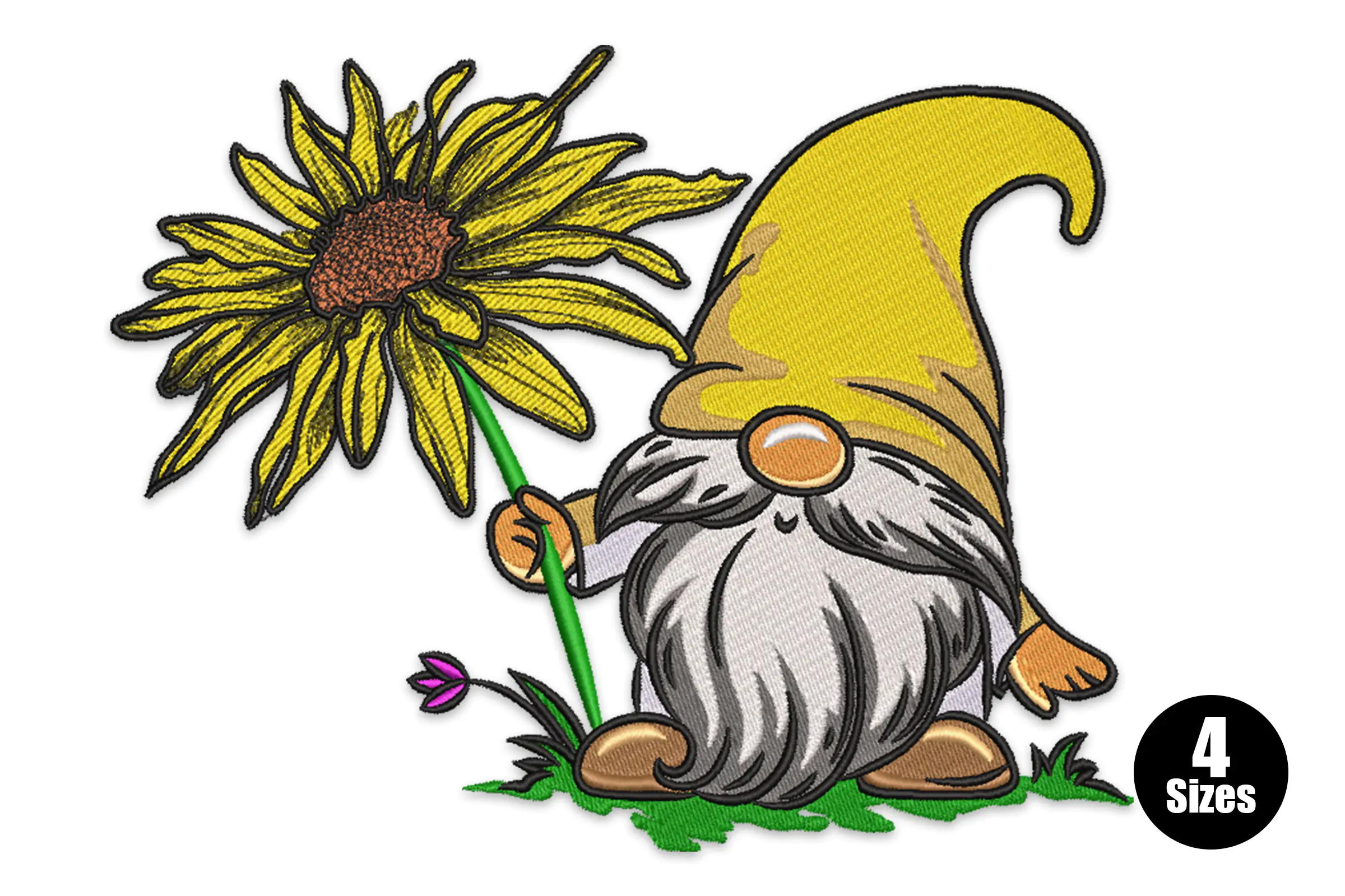 Gnome with Sunflower Embroidery Designs