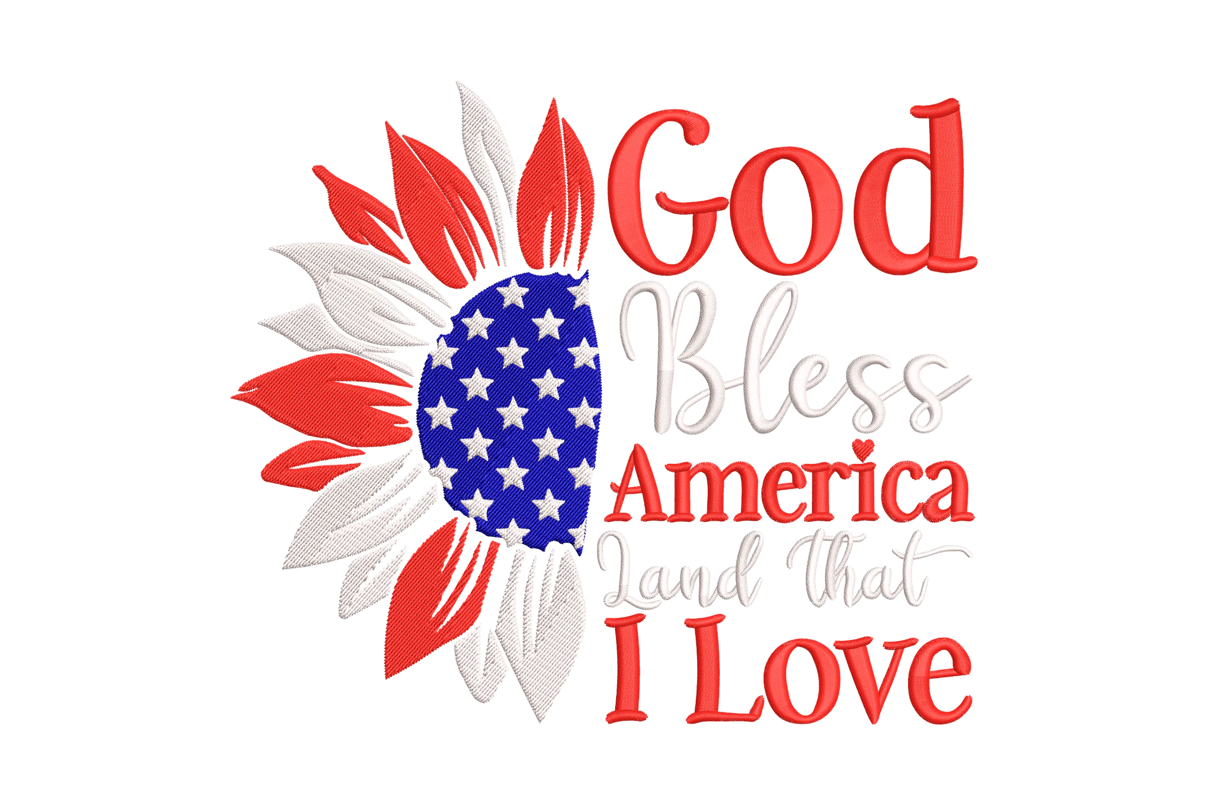 God Bless America Land That I Love Embroidery Design