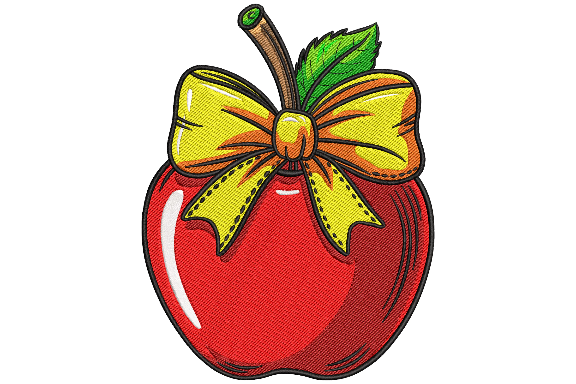 Apple with Bow Embroidery Design