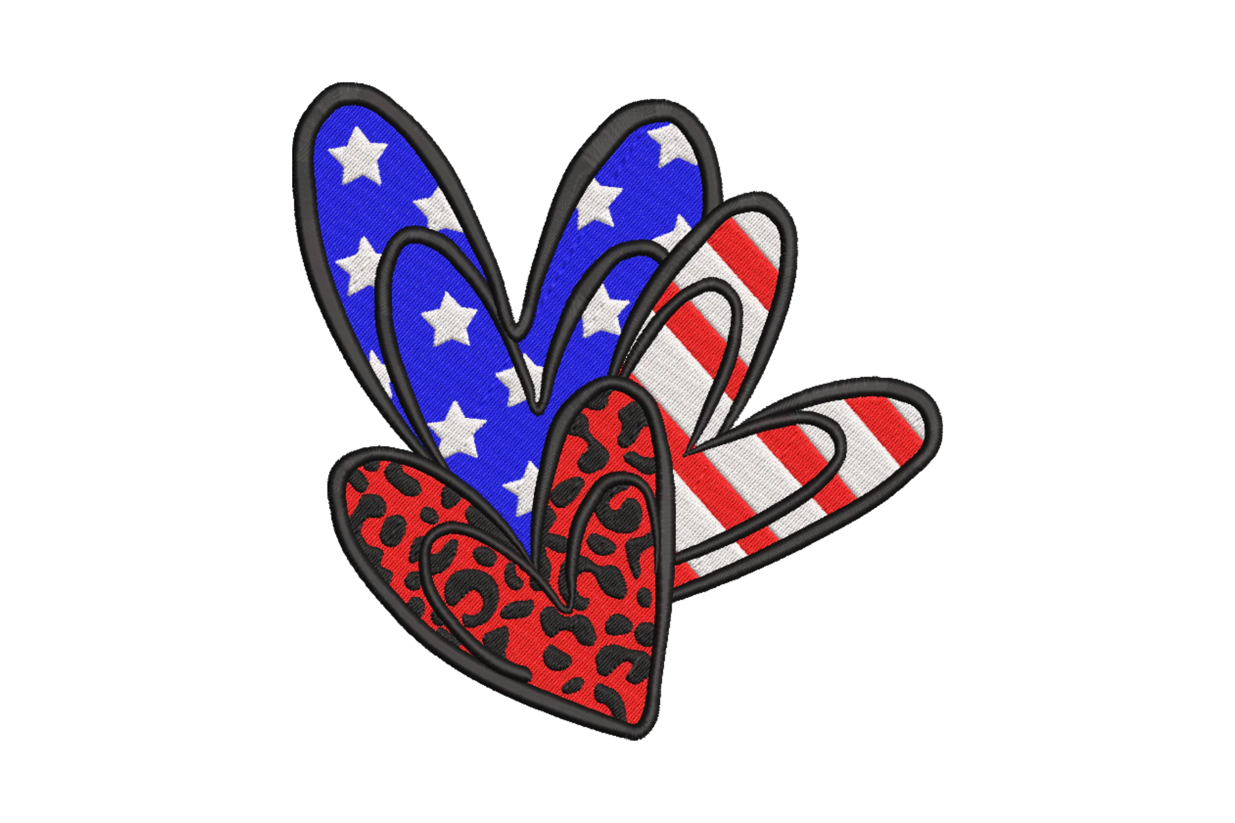 American Flag Hearts Embroidery Design