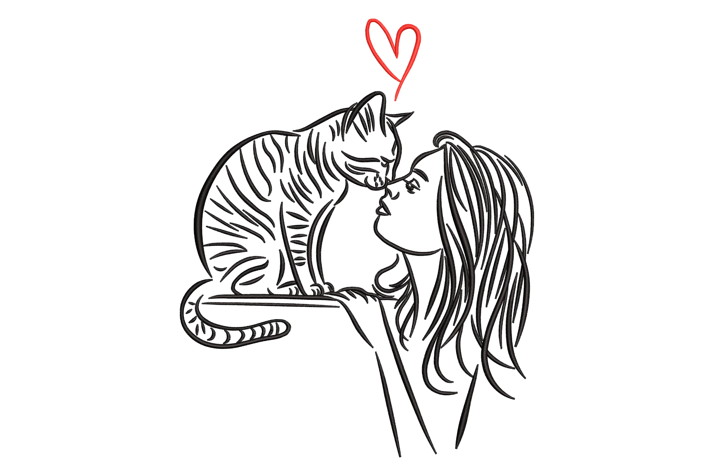 Cat and Girl Embroidery Design