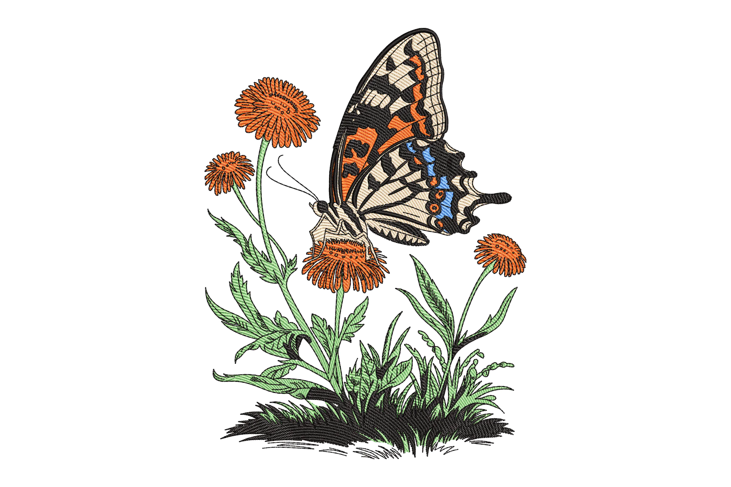 Butterfly With Flowers Embroidery Design File