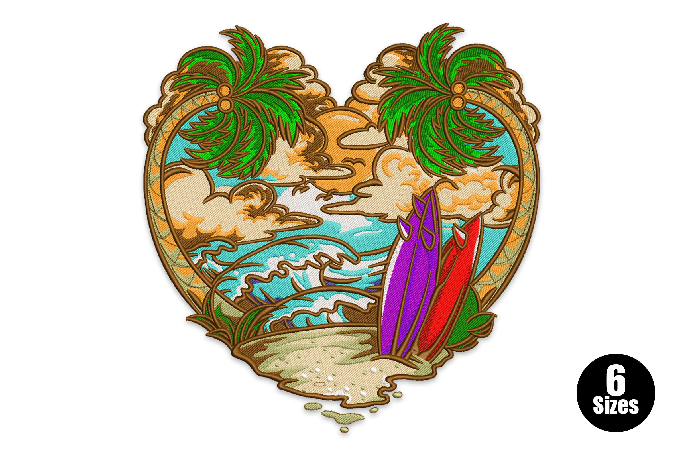 Summer Beach Love Heart Shape Embroidery Design