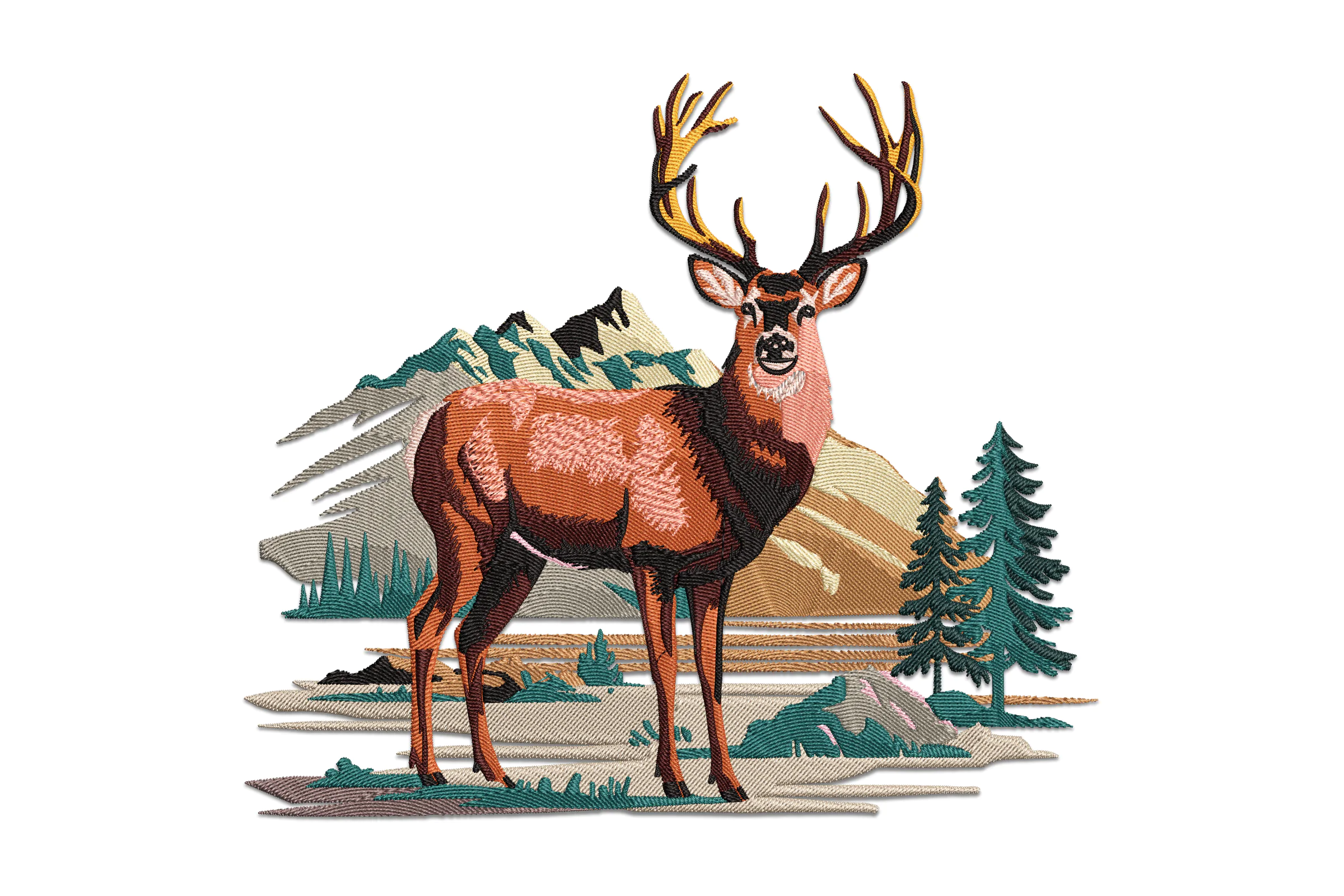Mountain Deer Embroidery Design