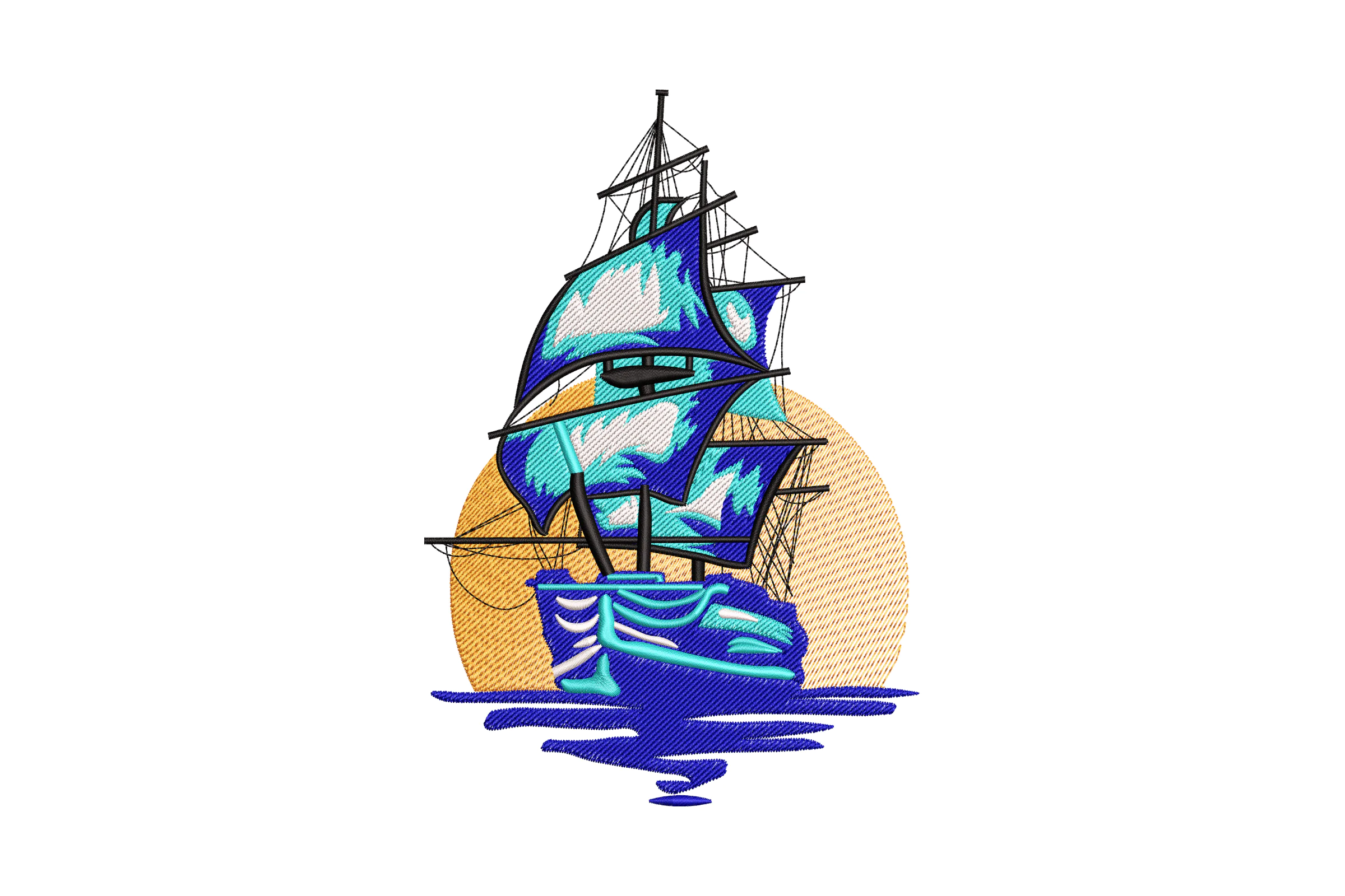 Majestic Sailboat at Sunset Embroidery Design