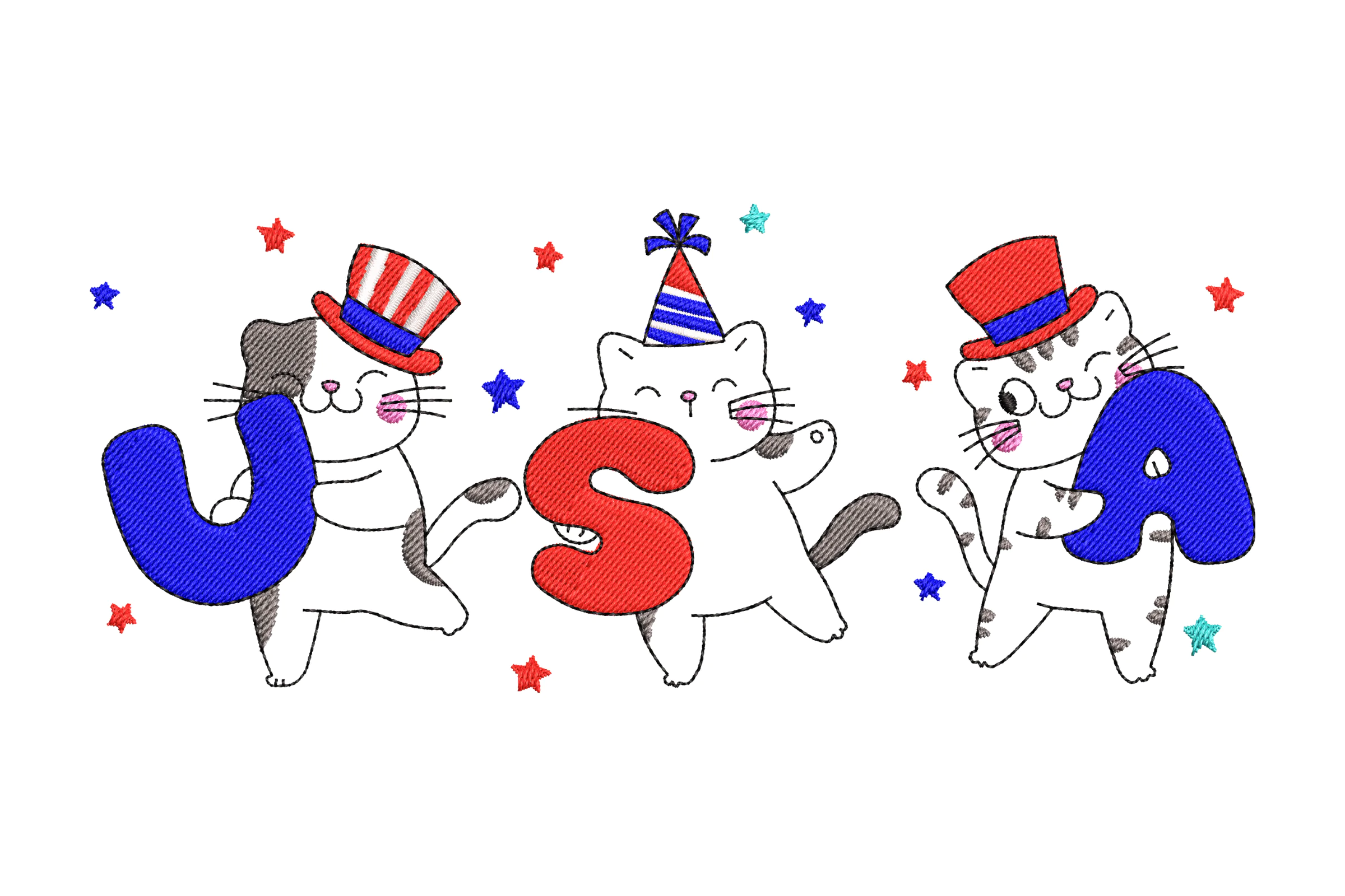 Playful Patriotic Cats Embroidery Design