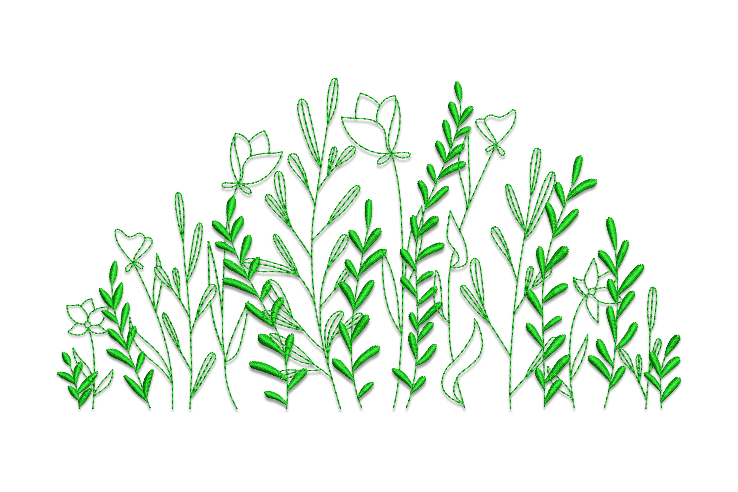 Green Leaf and Floral Embroidery Design