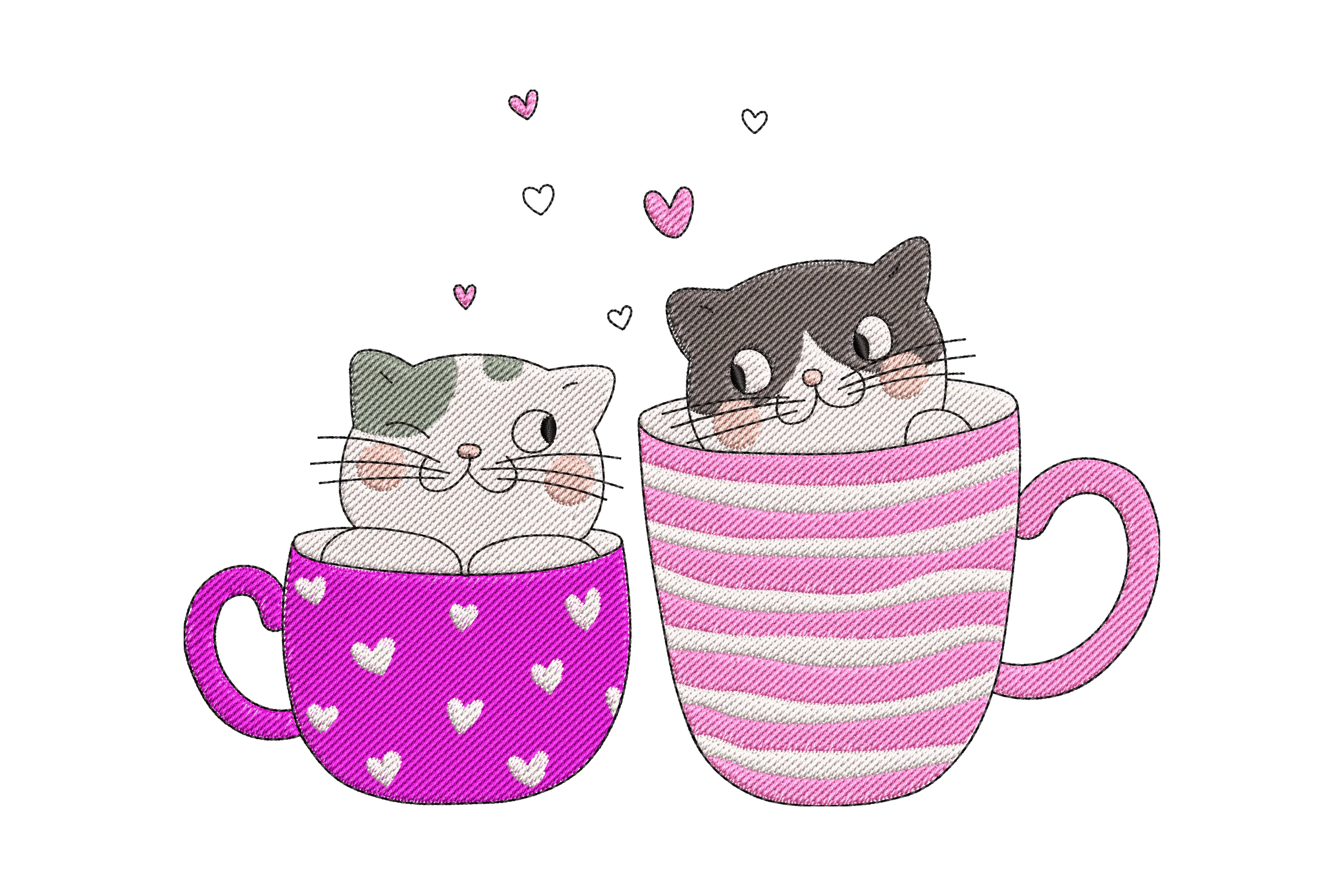 Cute Cats in Teacups Embroidery Design