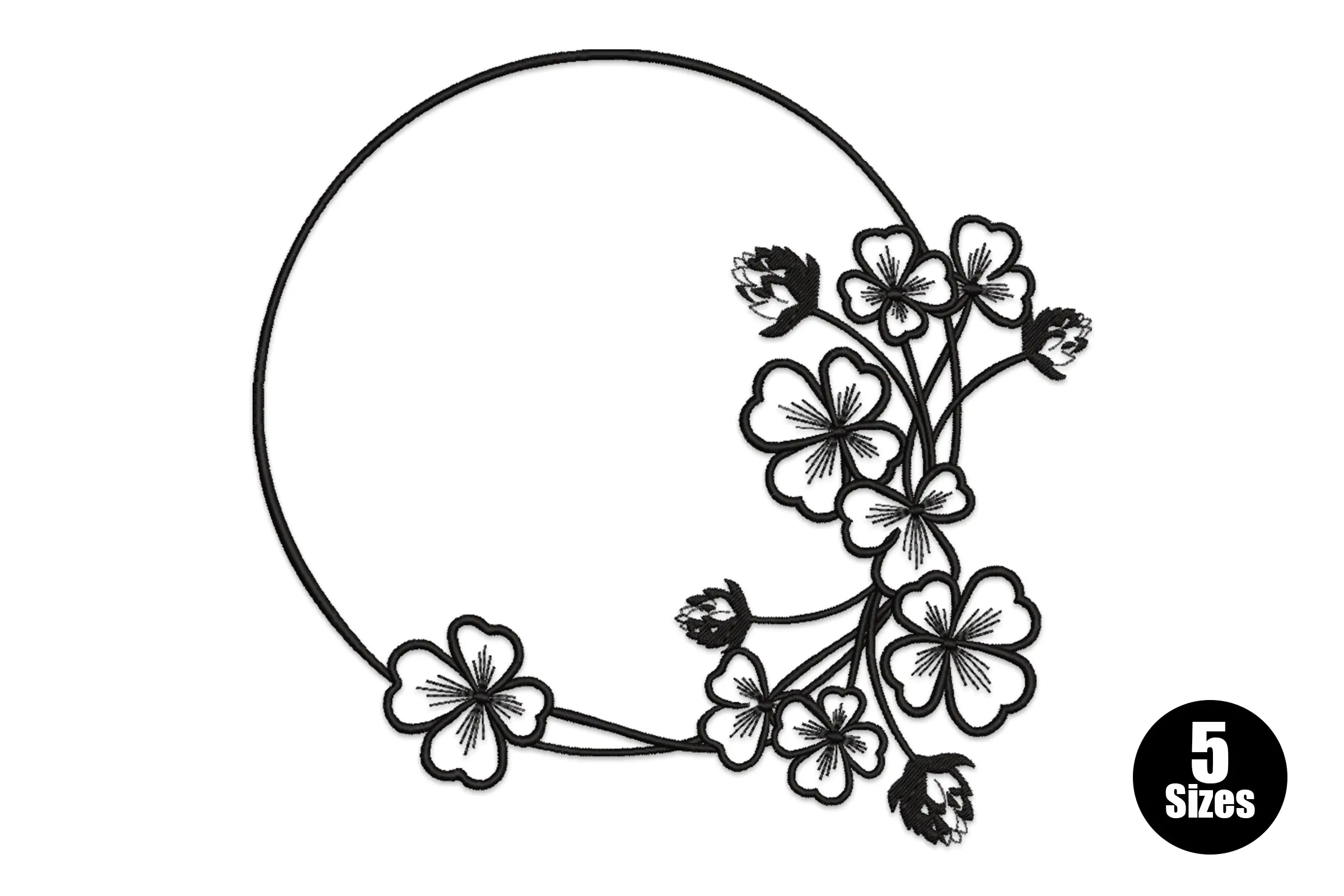 Floral Flower Round Frame Embroidery Design