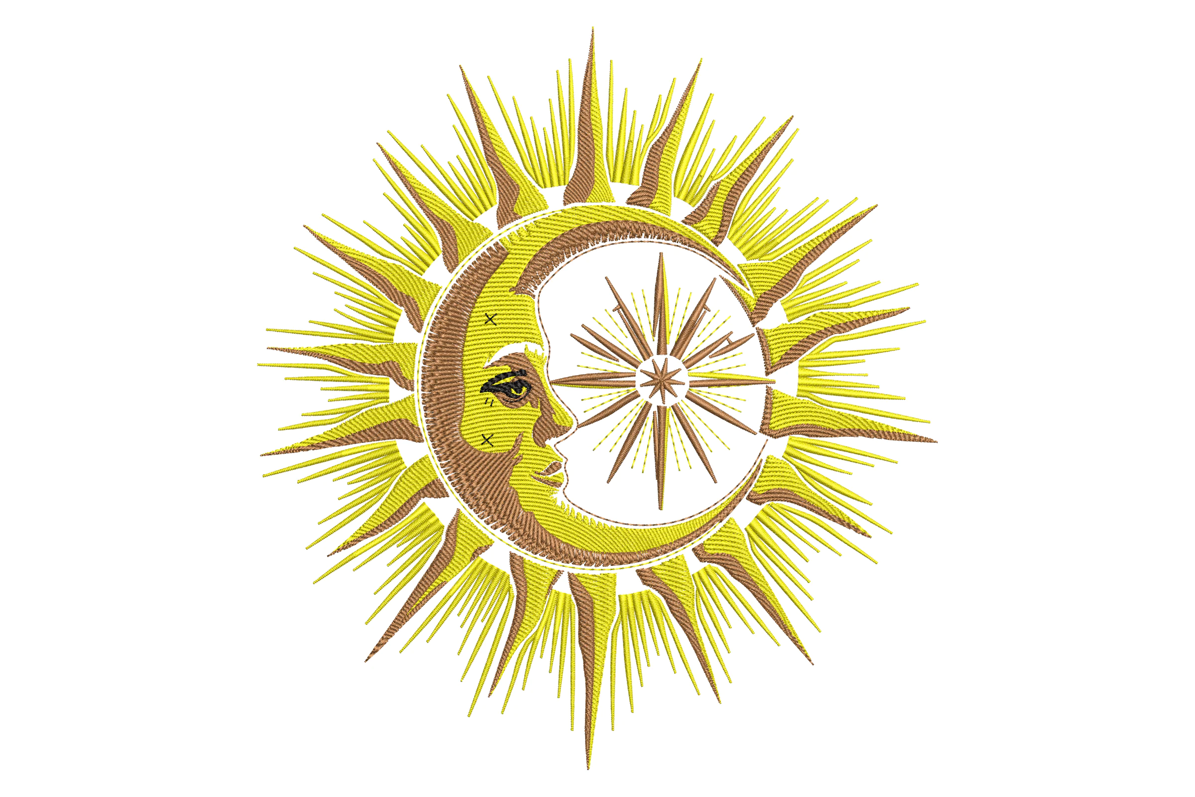 Celestial Sun and Moon Embroidery Design