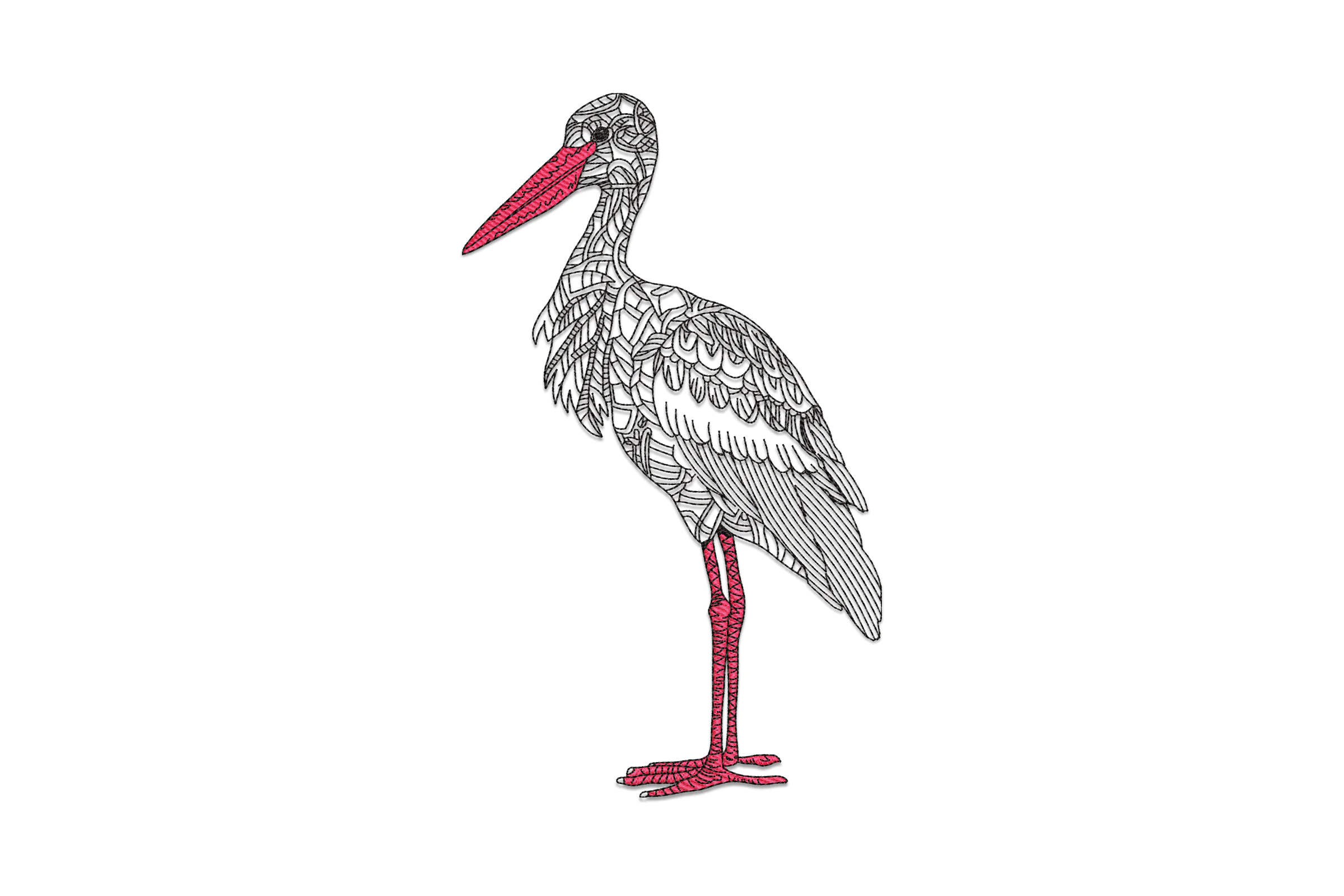 Elegant Stork Embroidery Design