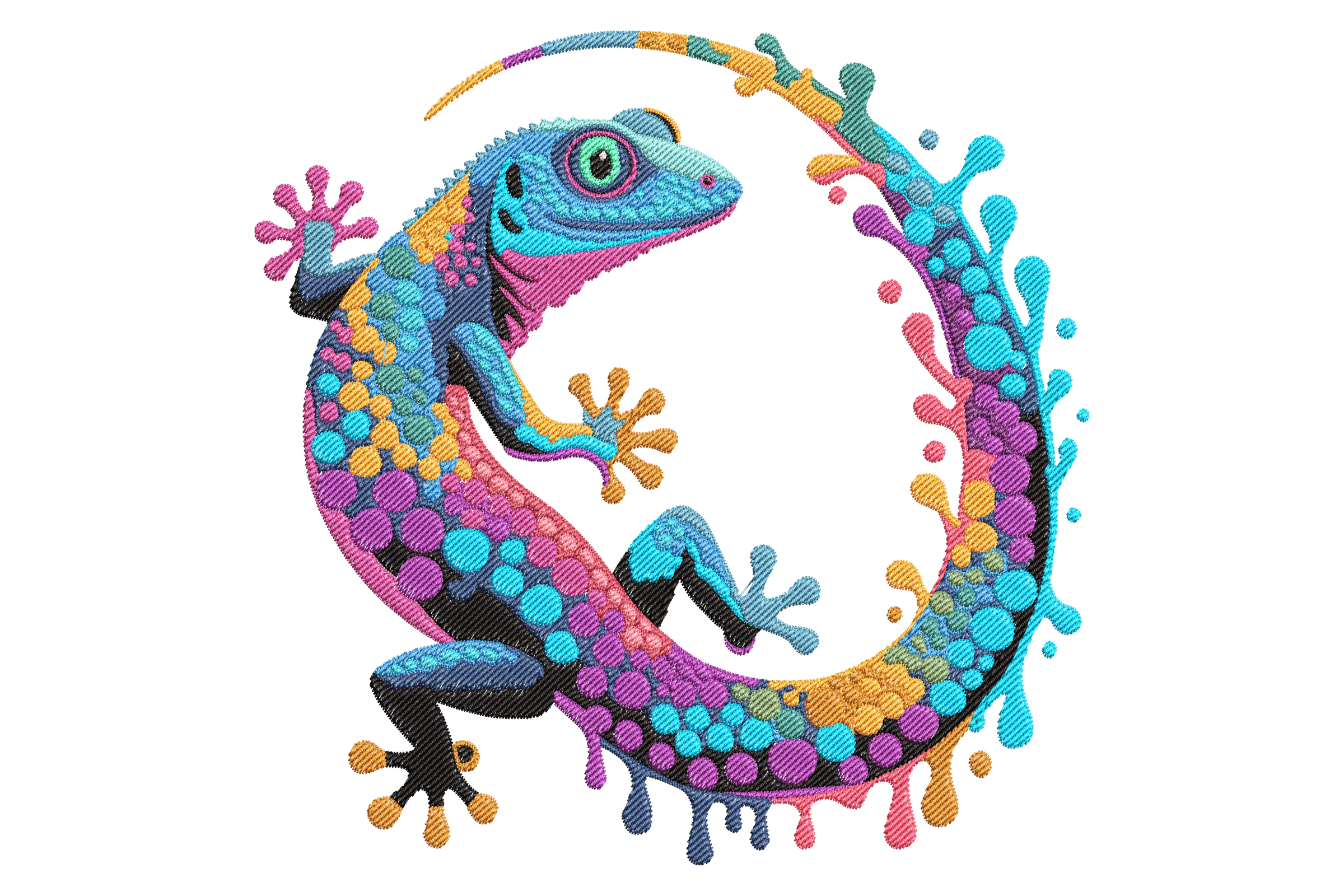 Colorful Lizard Embroidery Design