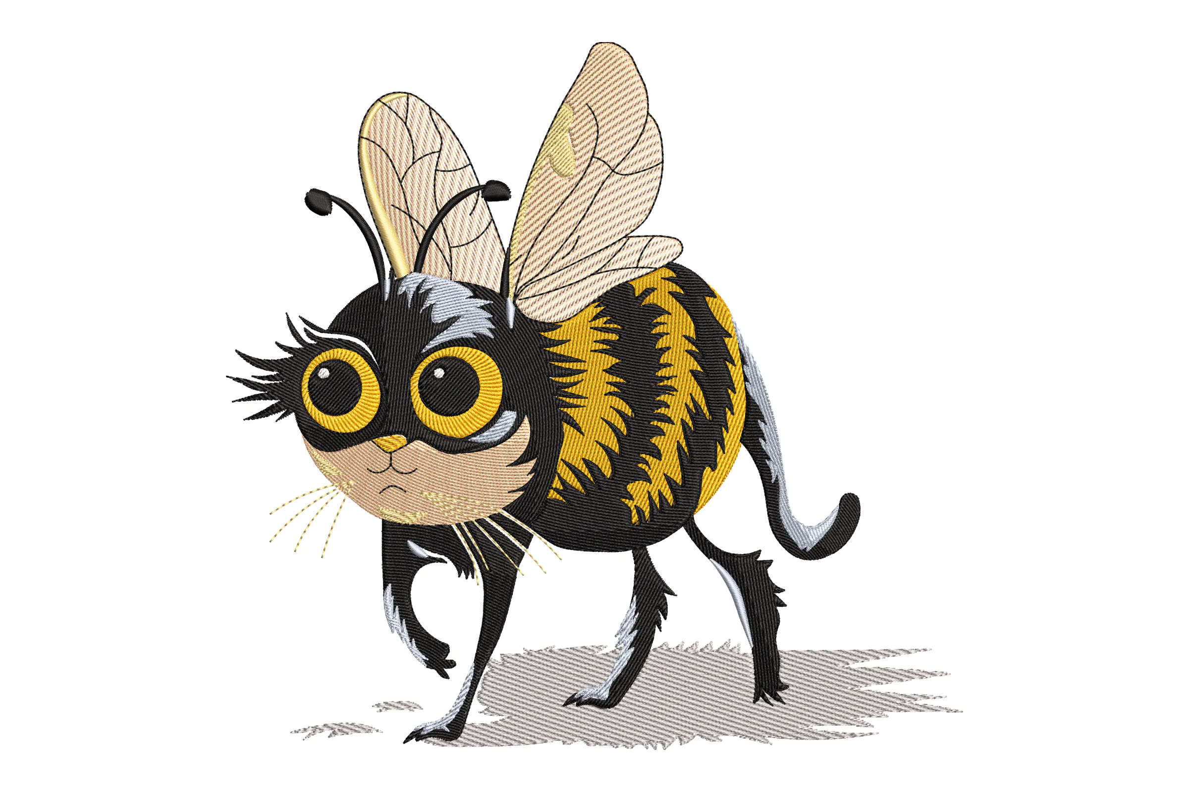 Cute Bumblebee Cat Embroidery Design