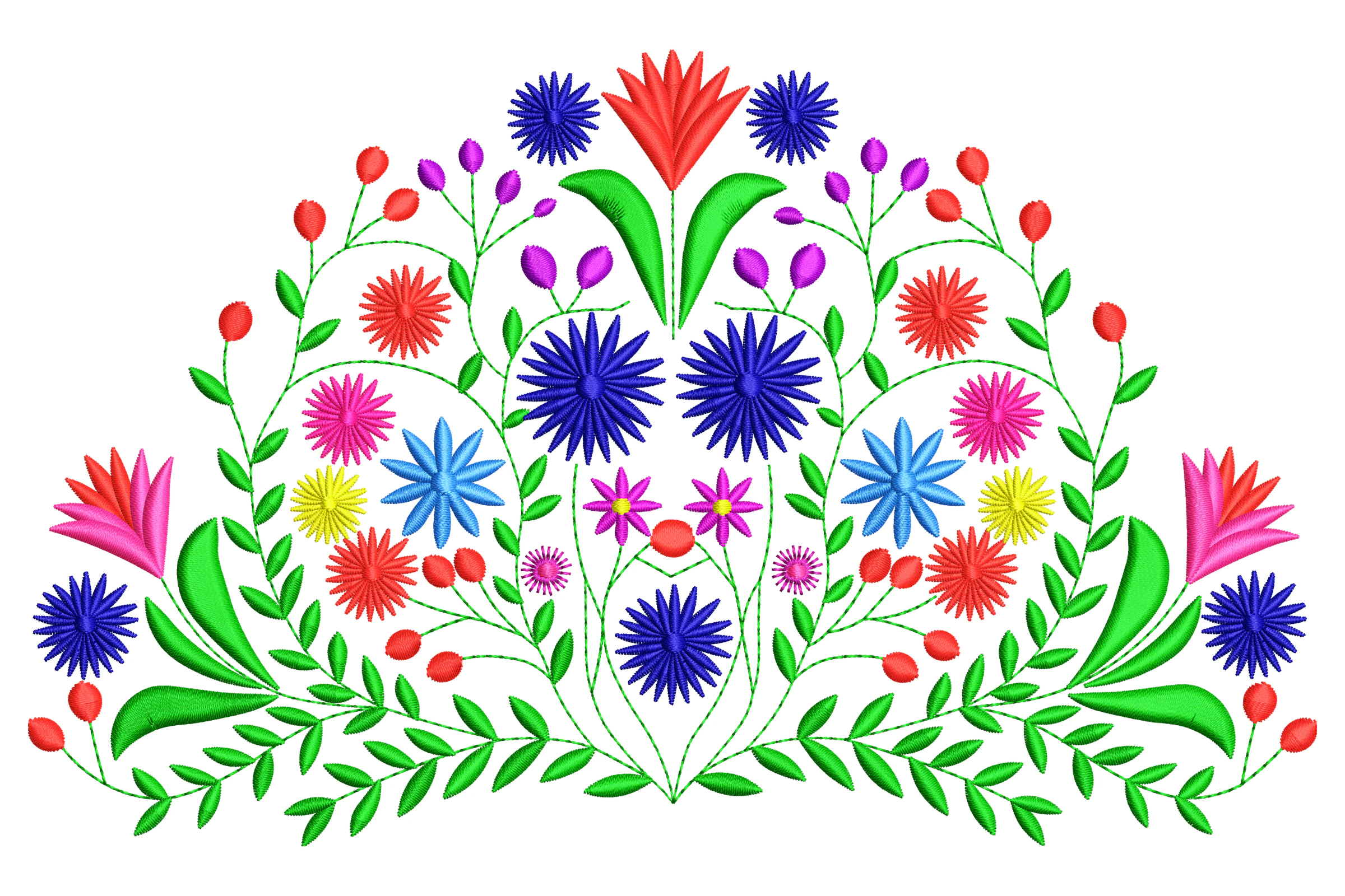 Folk Floral Burst Embroidery Design