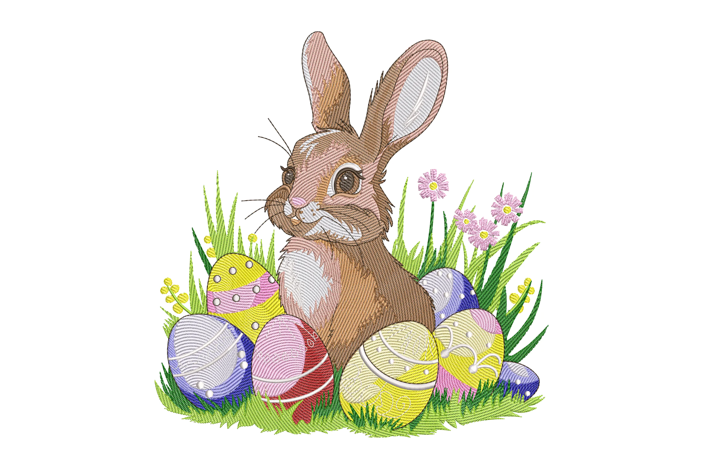 Easter Bunny With Colorful Eggs Embroidery Design