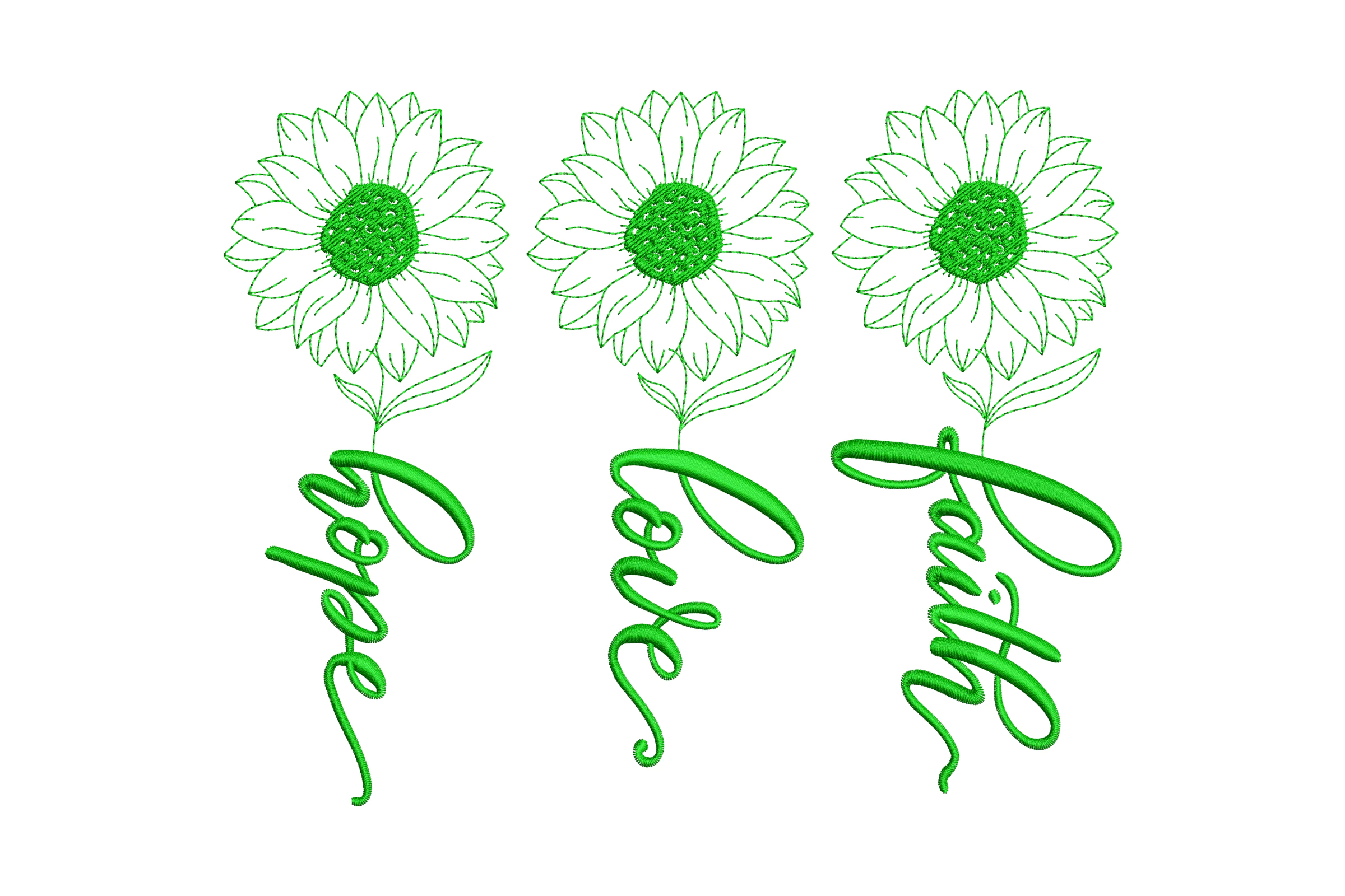 Sunflower Embroidery, Faith Hope Love Embroidery Design
