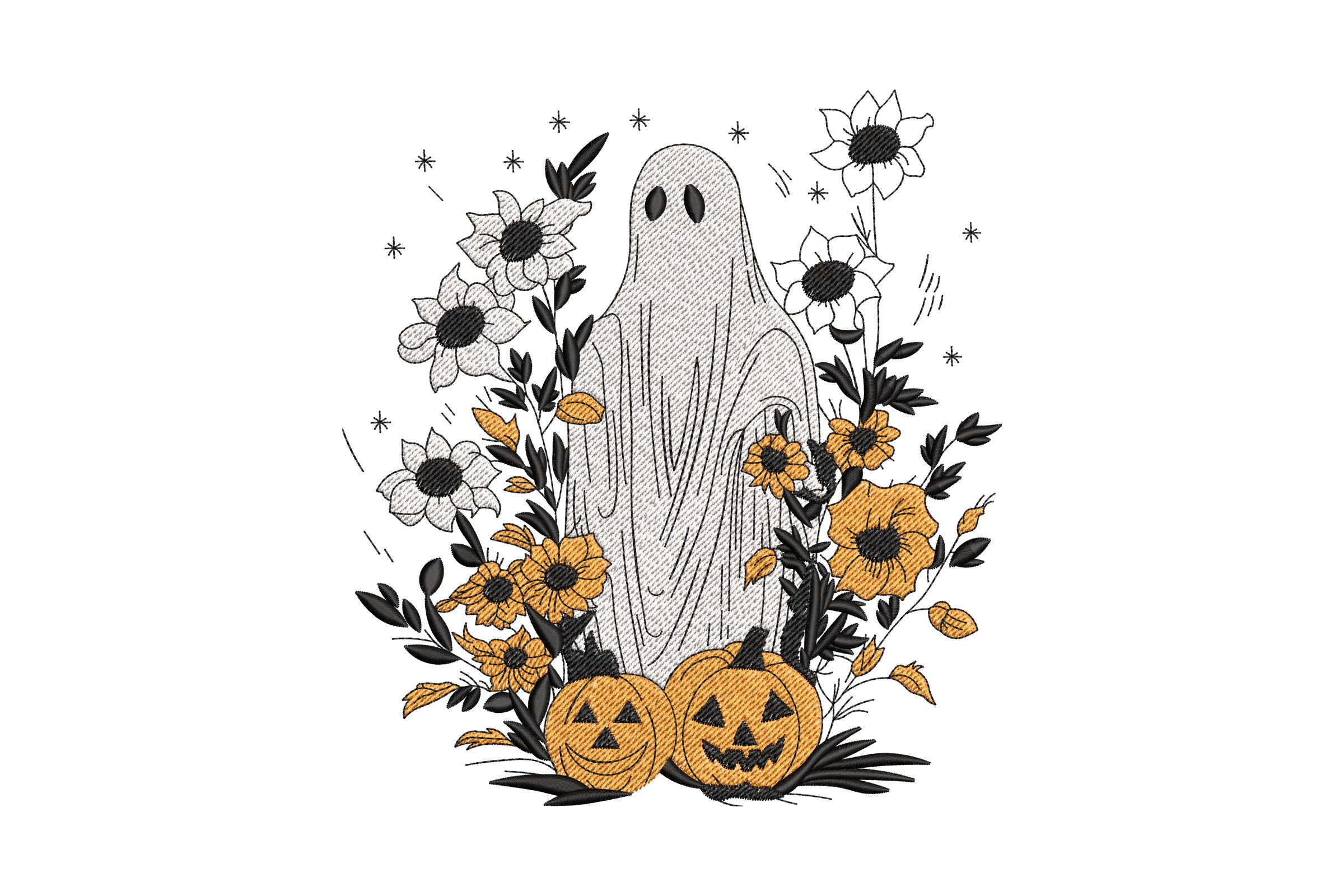 Halloween Ghost with flowers Embroidery Design