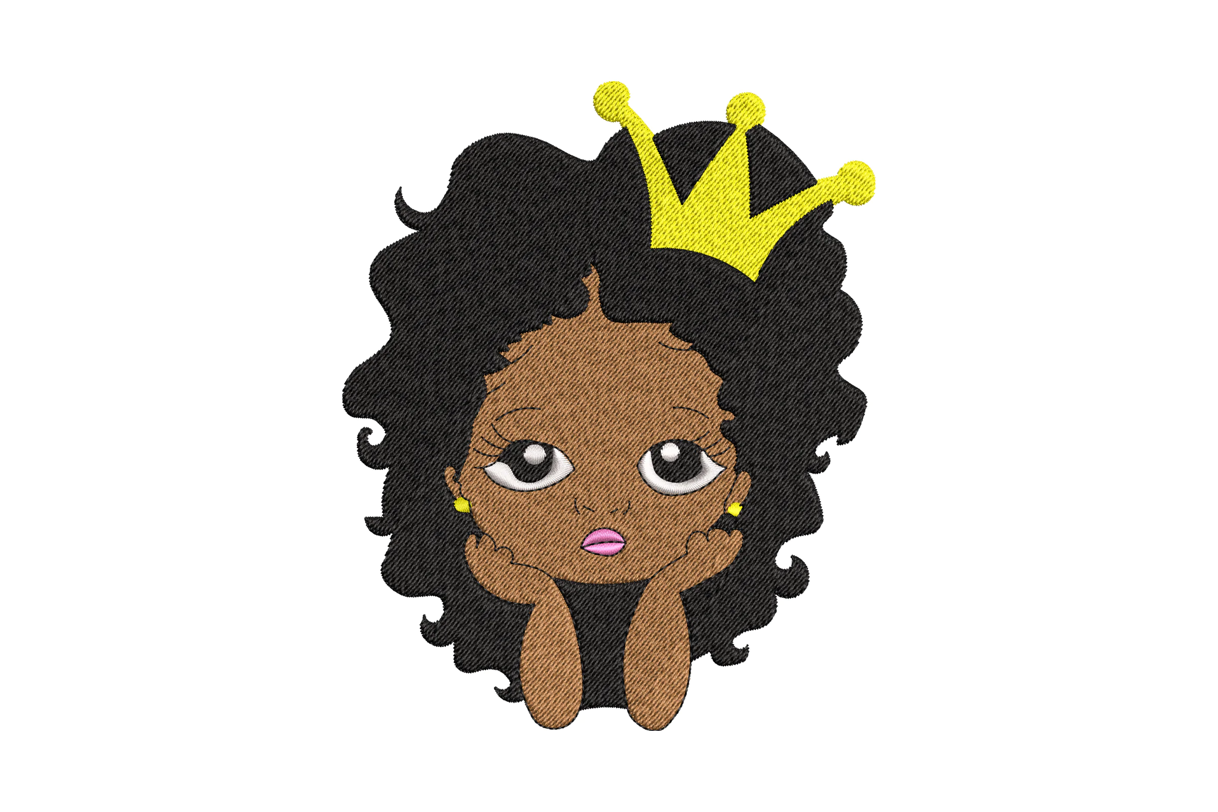 Cute Baby Girl with Yellow Crown Embroidery Design