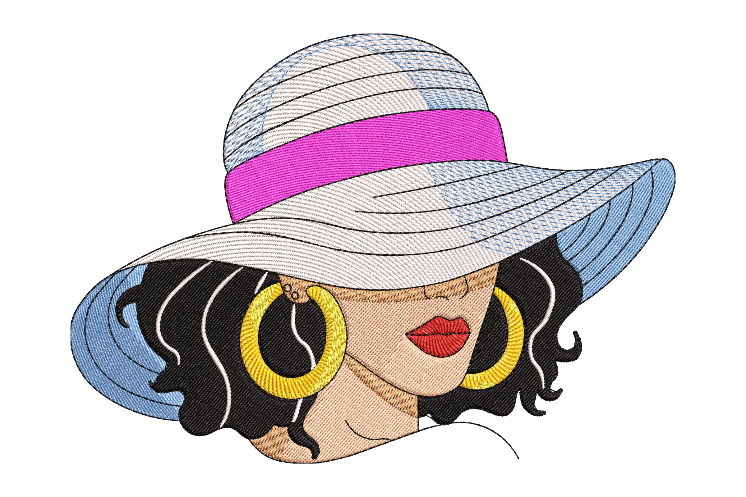 Elegant Woman in Hat Embroidery Design