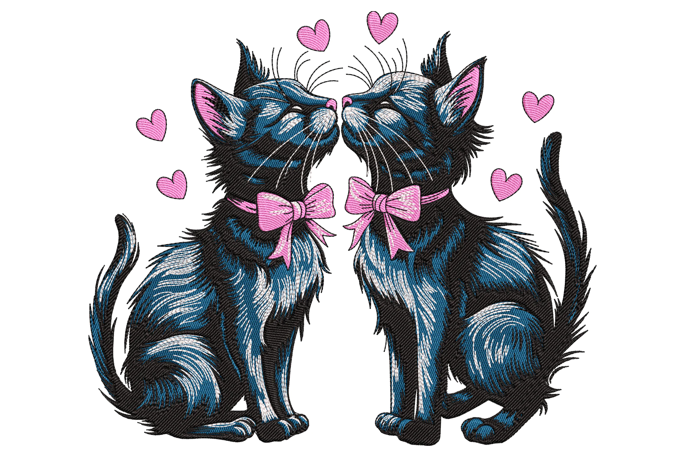 Kissing Cats Embroidery Design File