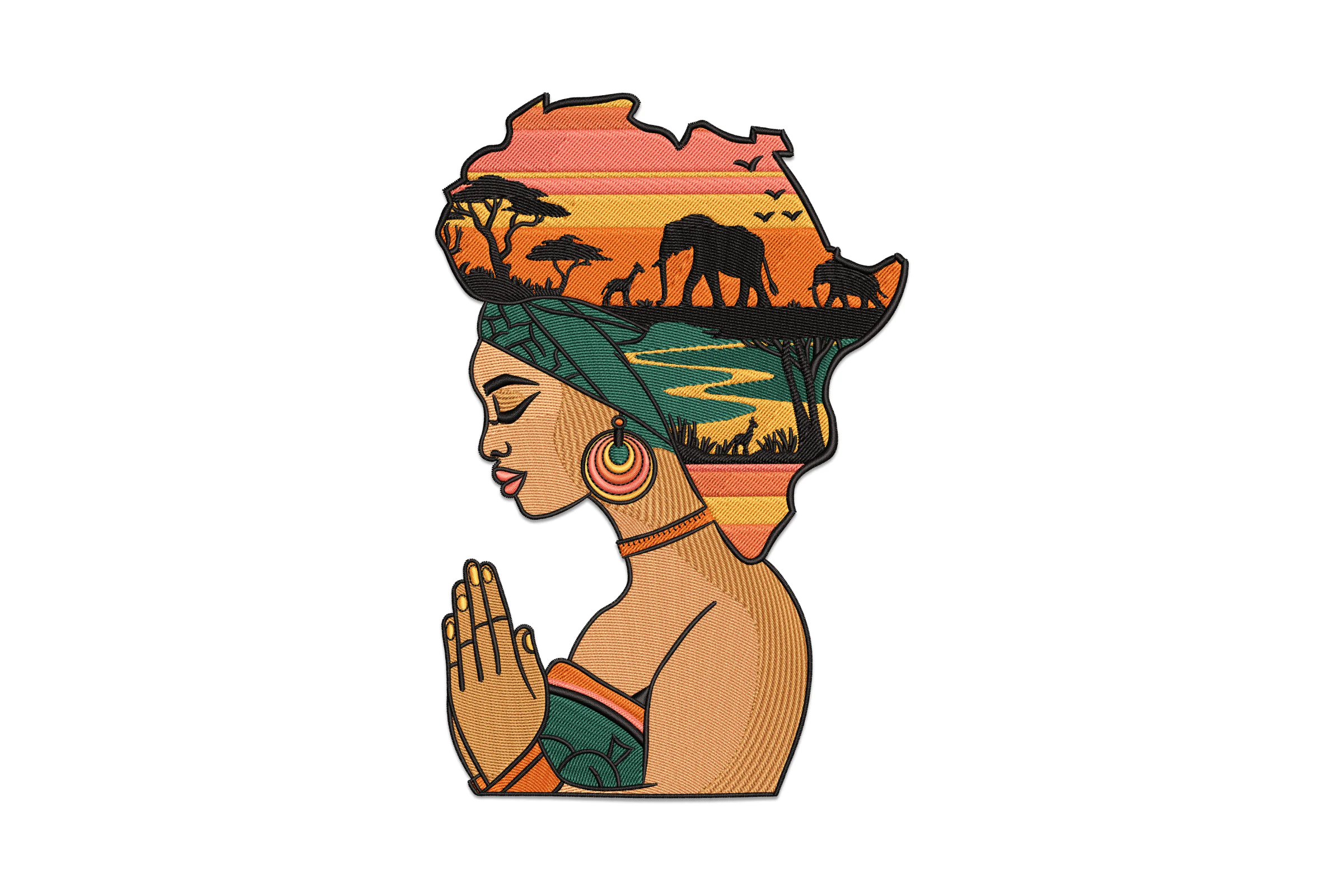 Afro Girl in Turban Embroidery Design