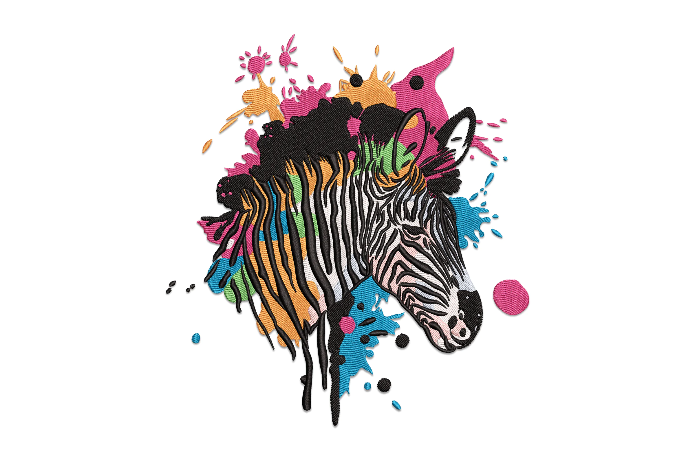 Vibrant Zebra With Paint Splatters Embroidery Design