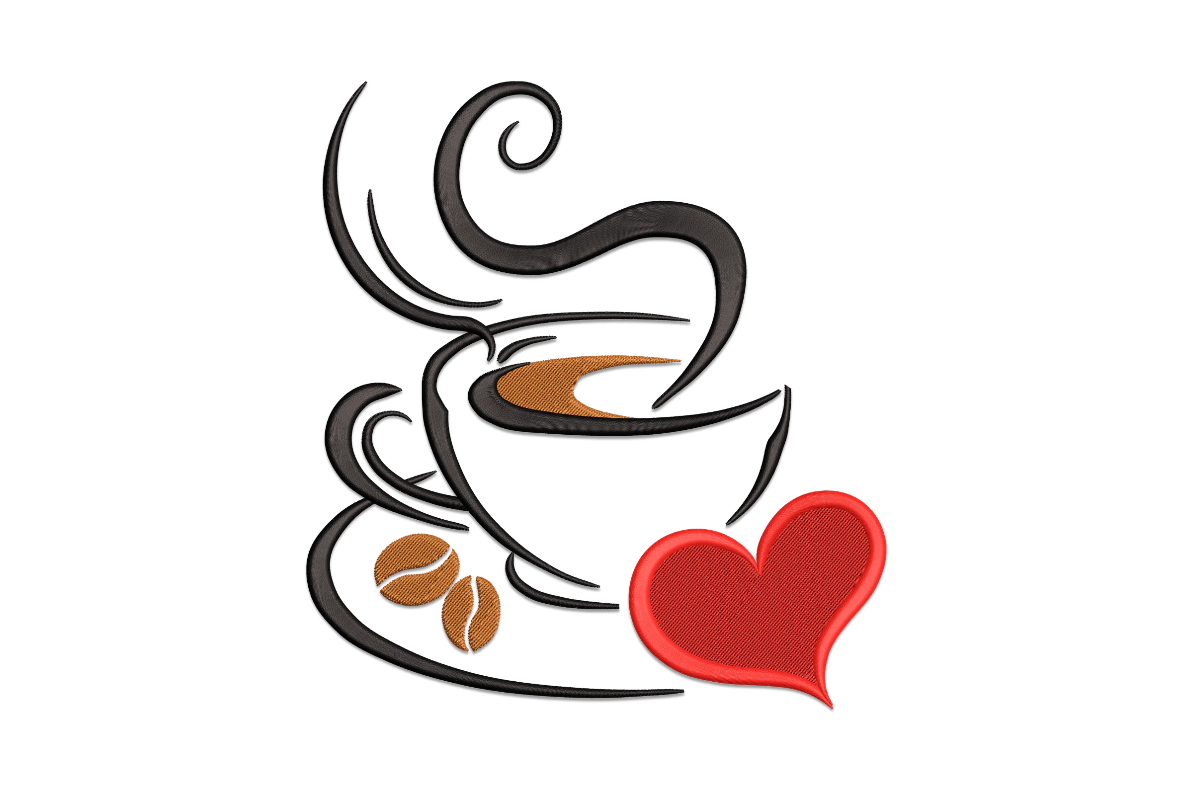 Coffee Cup with Heart Embroidery Design