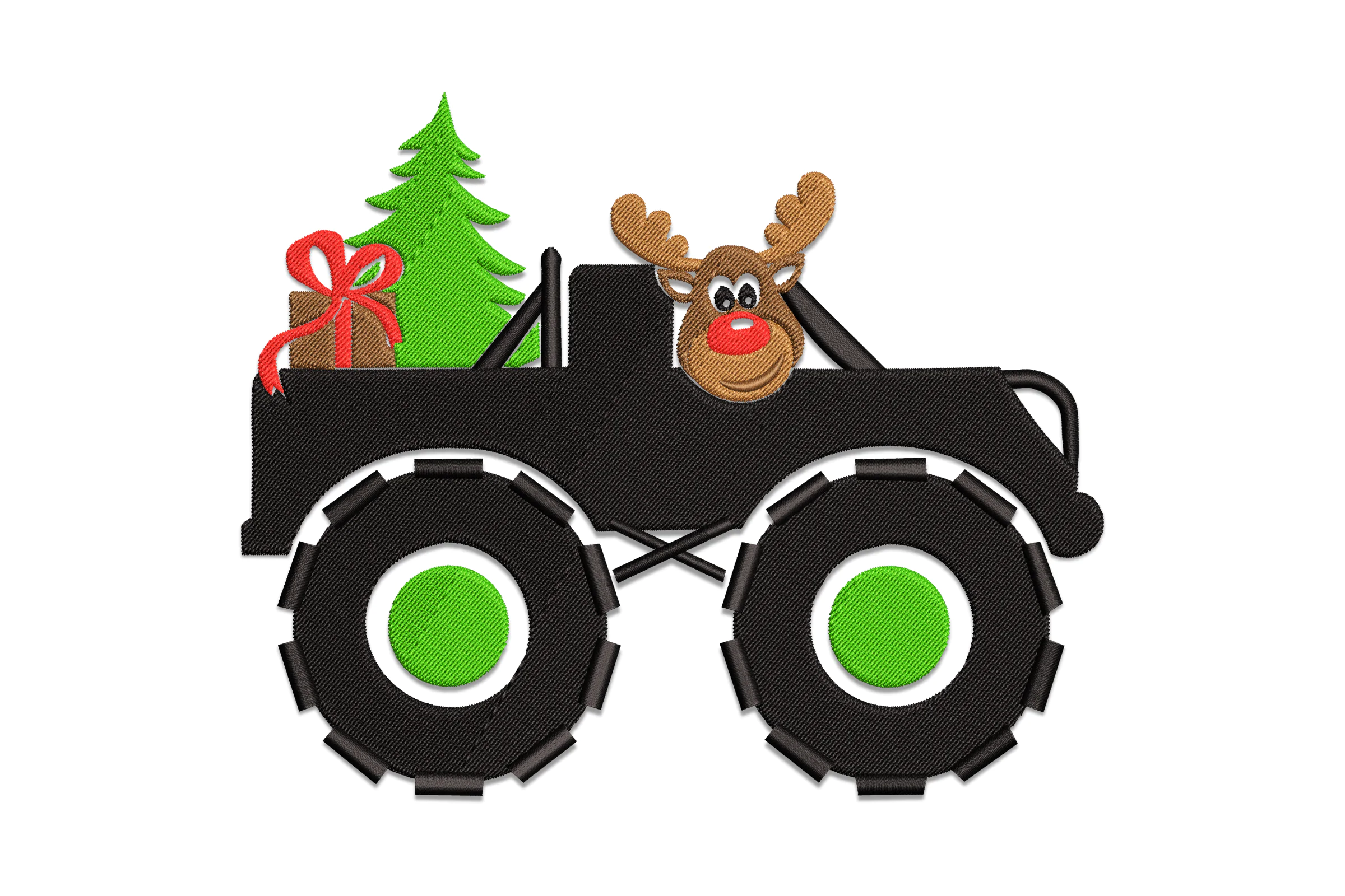 Christmas Tree Monster Truck Digital Applique Machine Embroidery Design