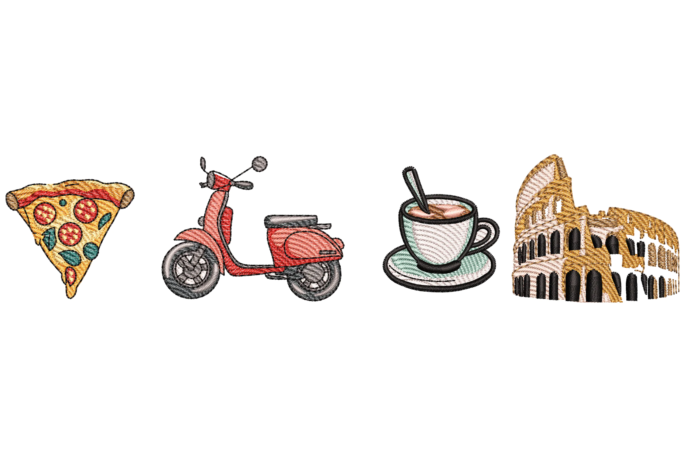 Italian Travel Icons Embroidery Design