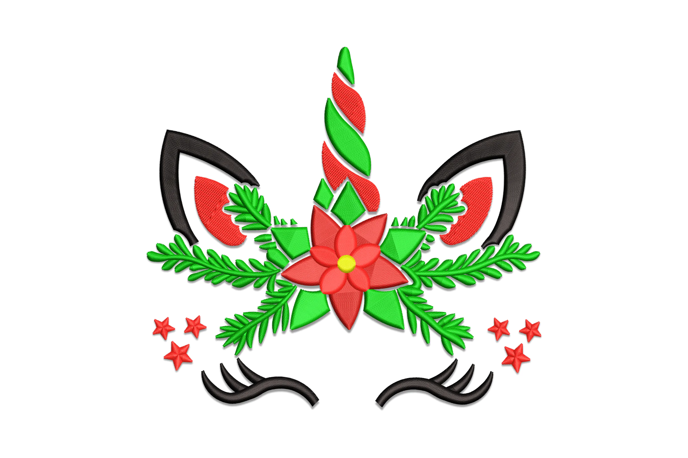 Christmas Unicorn with Red Flower Embroidery Design