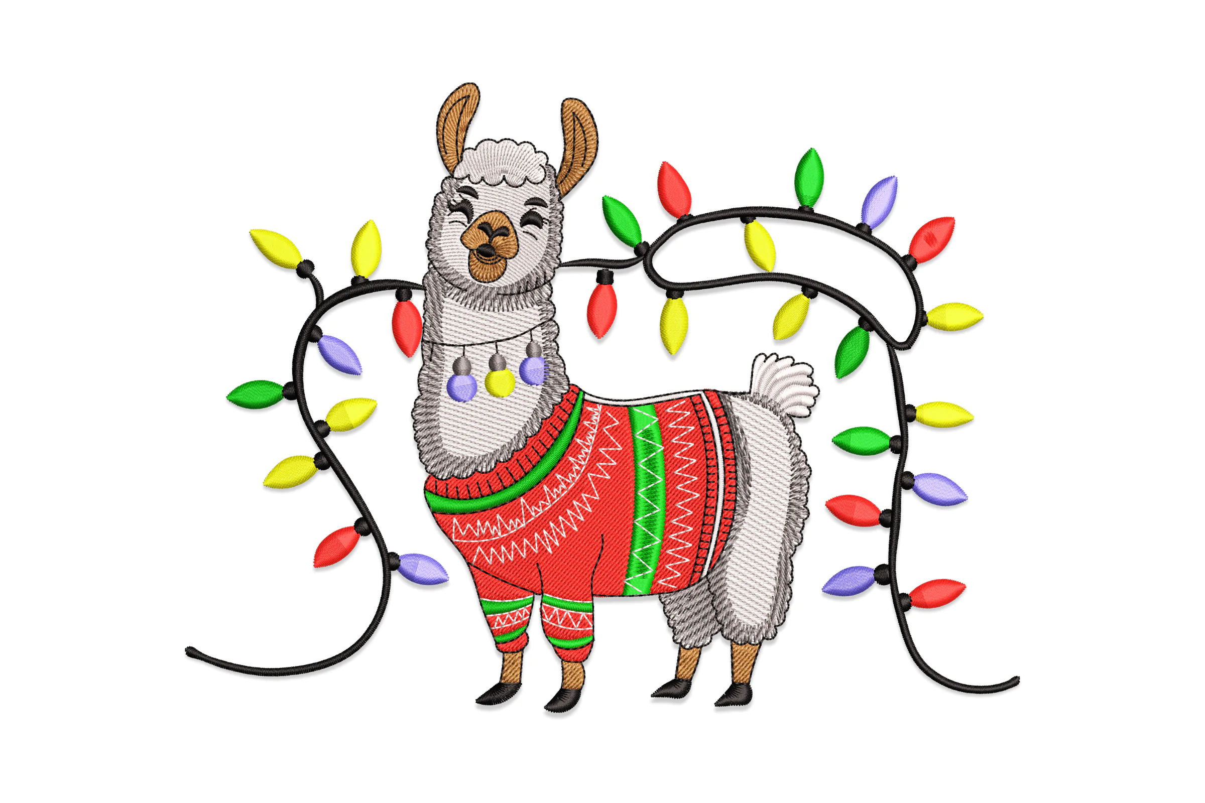 Lighting Llama Christmas Embroidery Design