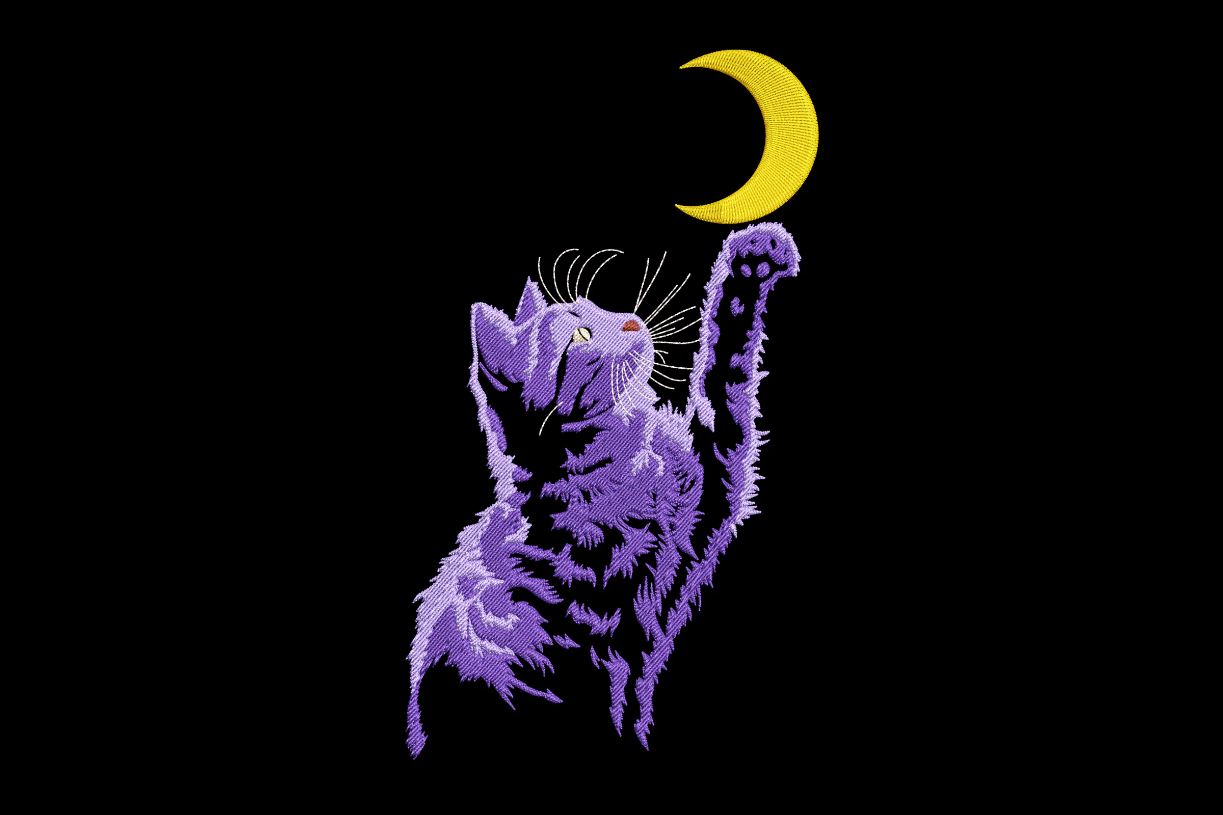 Enchanting Cat and Moon Embroidery Design
