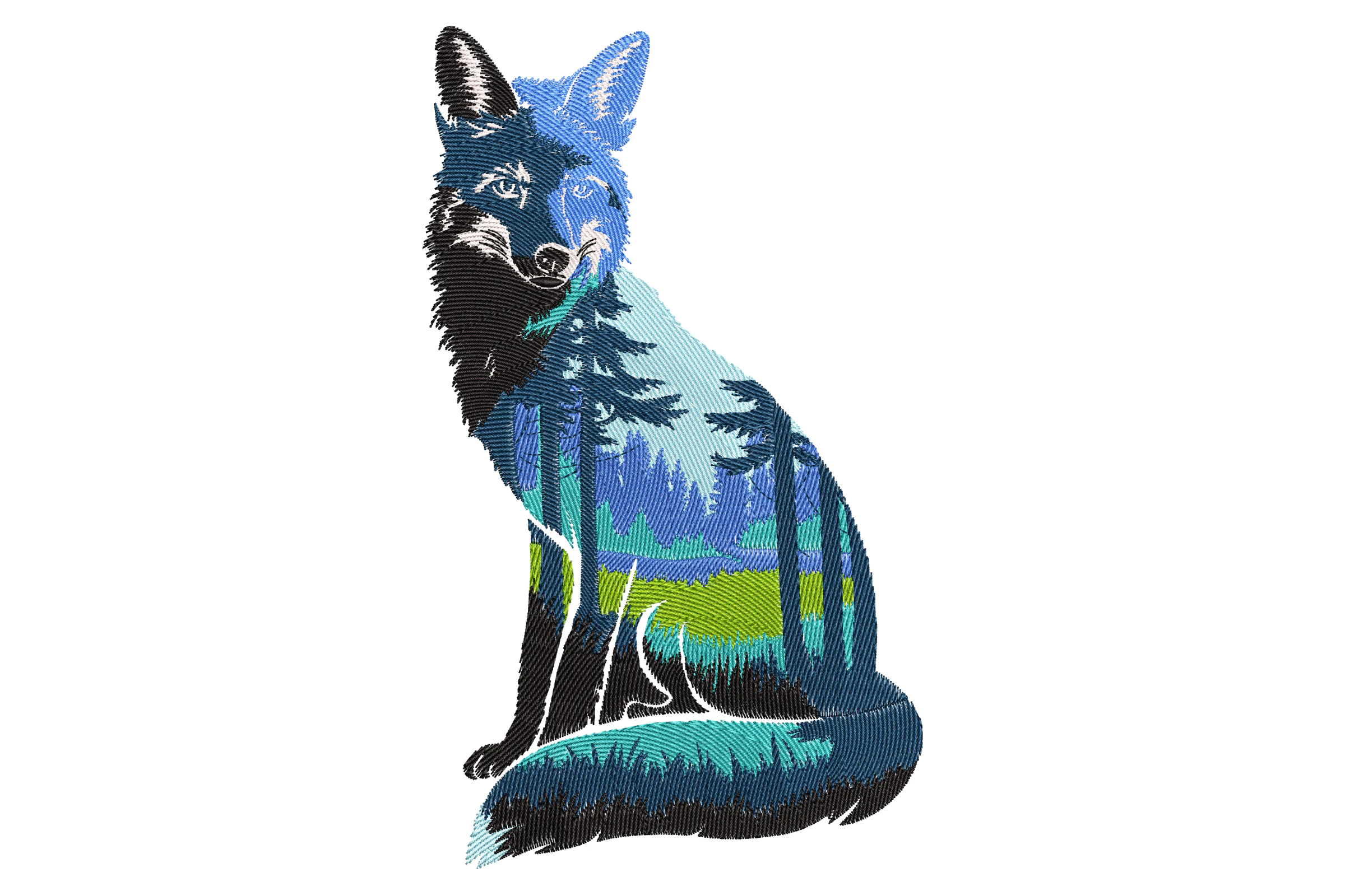 Fox with Landscape Embroidery Design