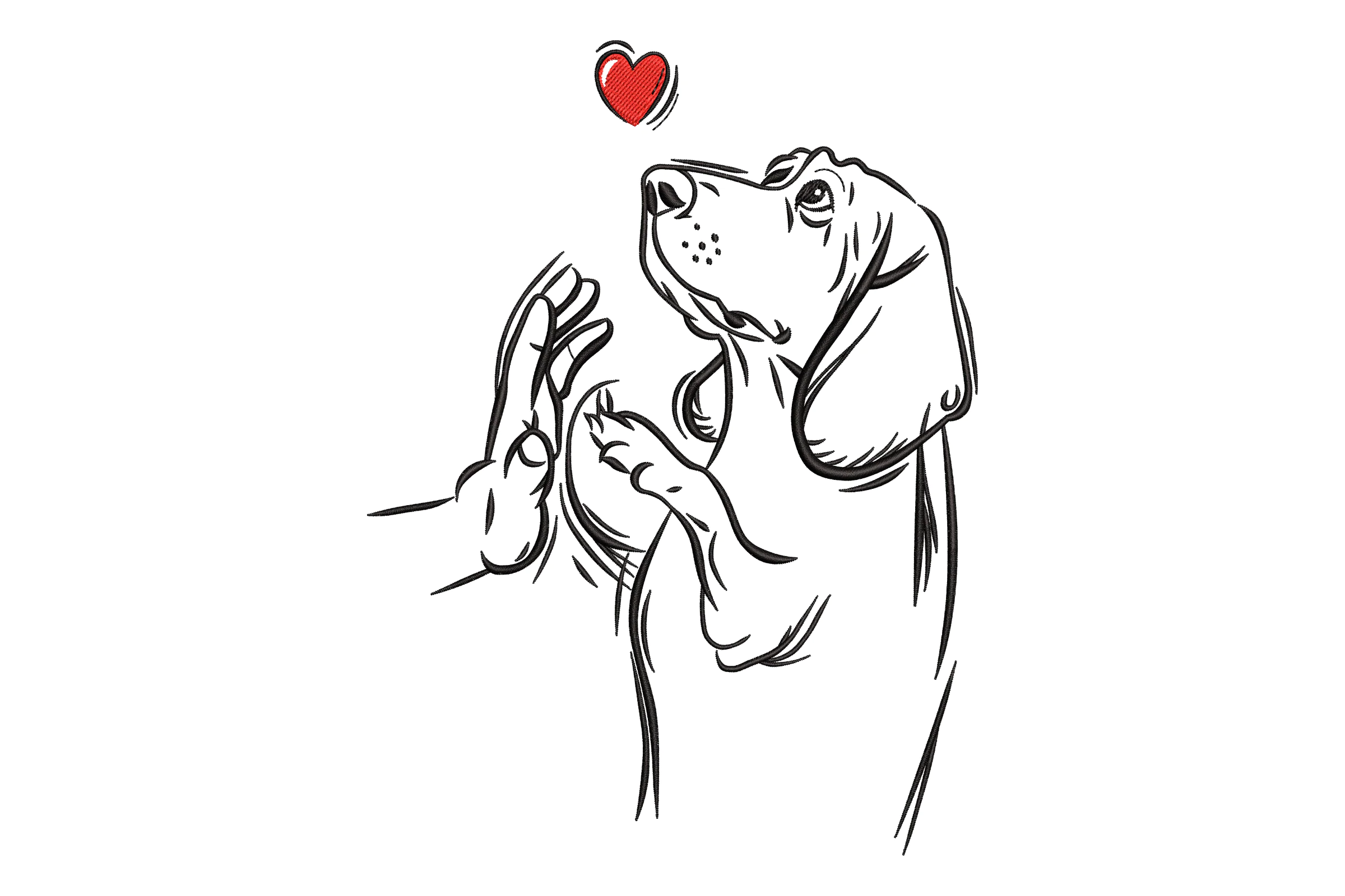 Dog Reaching Out to Heart Embroidery Design