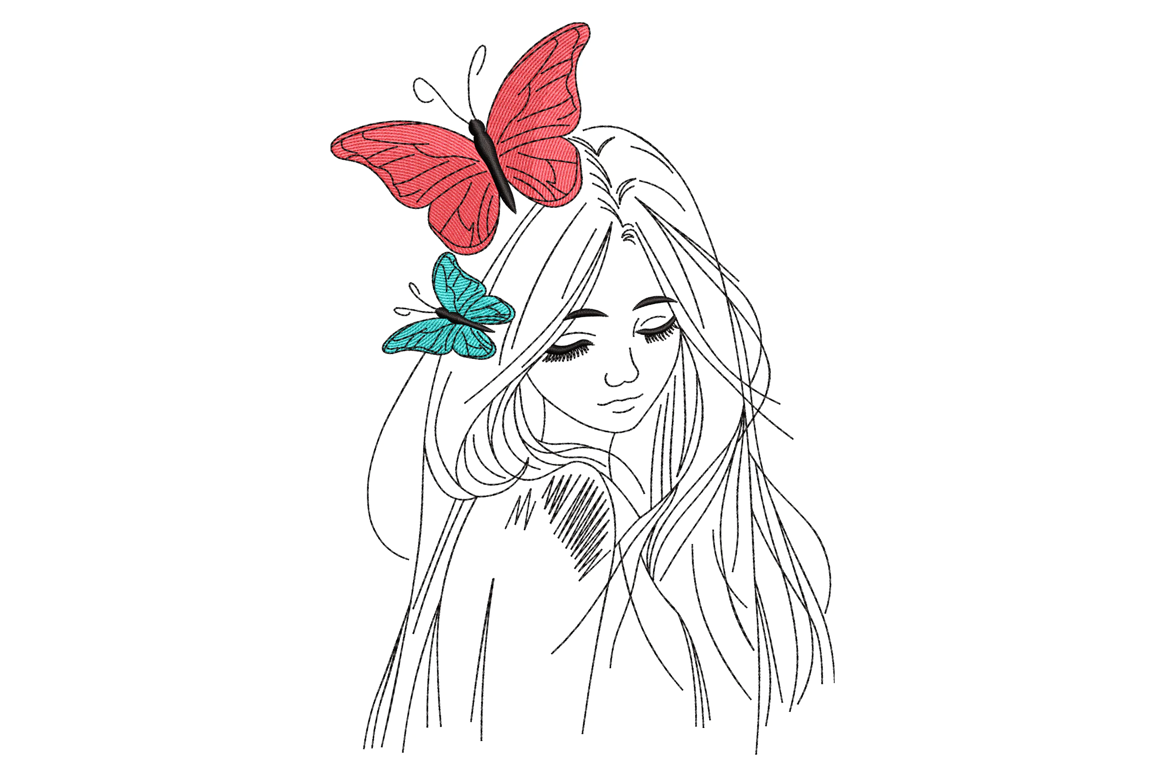 Butterfly Girl Digital Embroidery Design