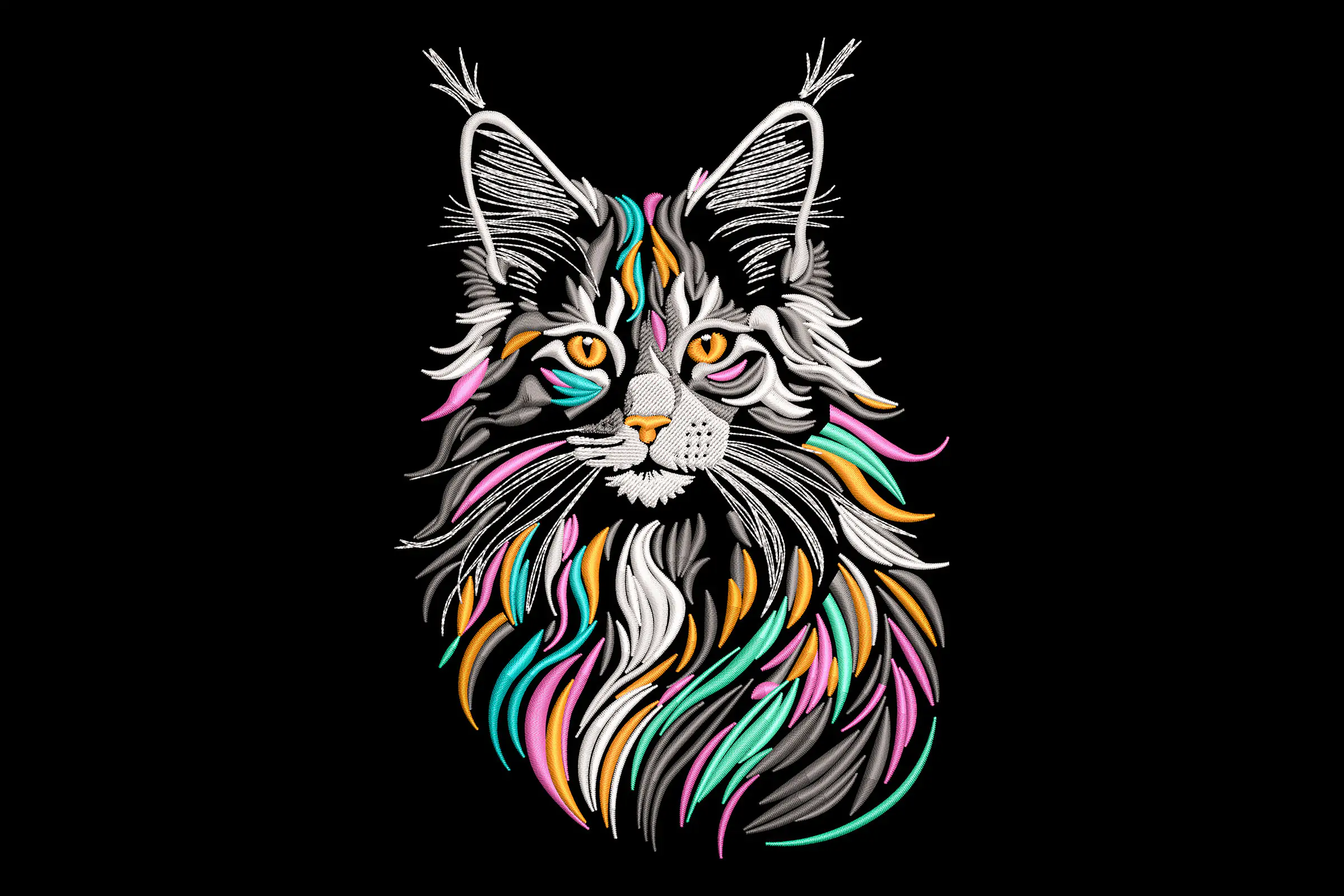 Fluffy Rainbow Cat Embroidery Design