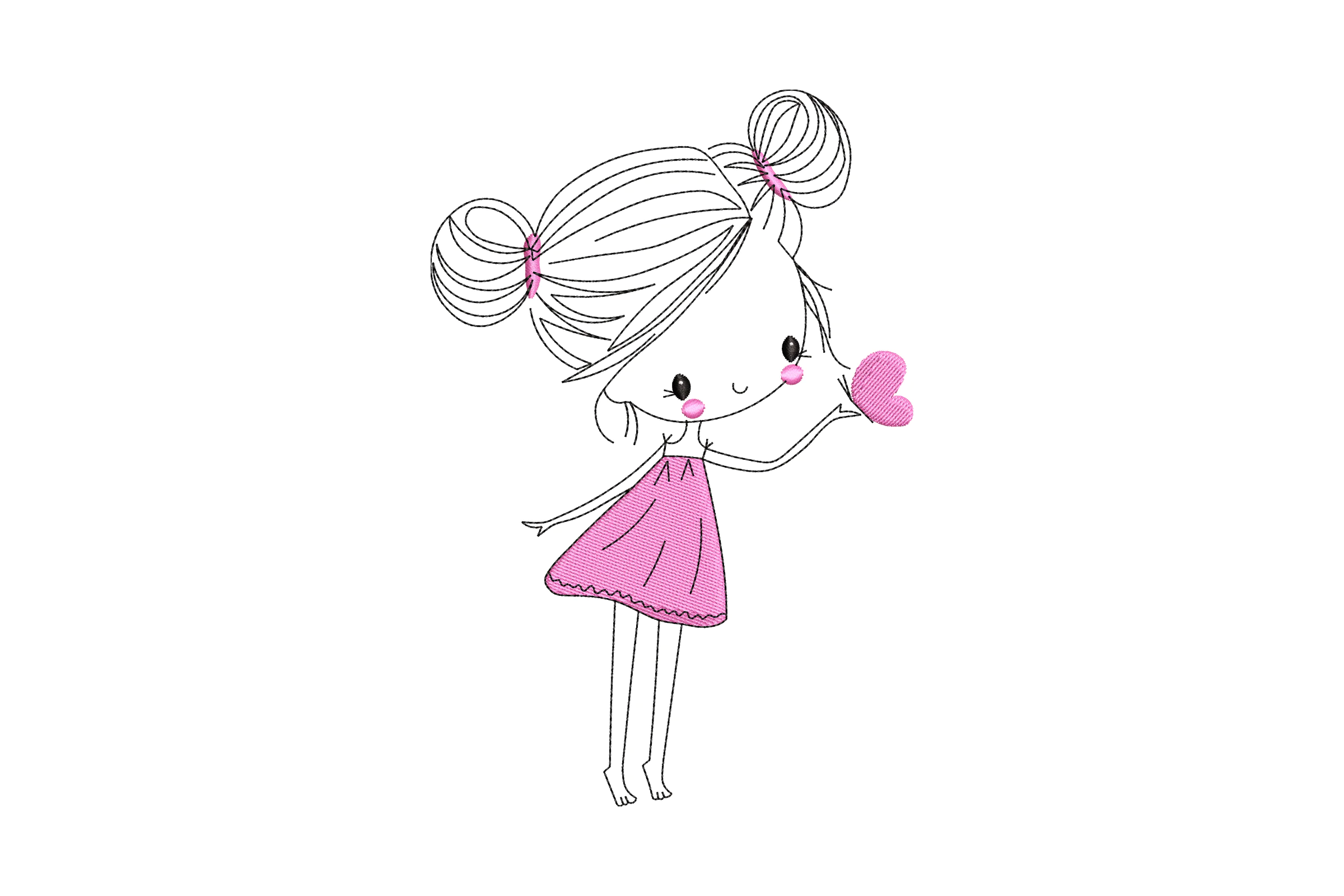 Adorable Girl with Heart Embroidery Design