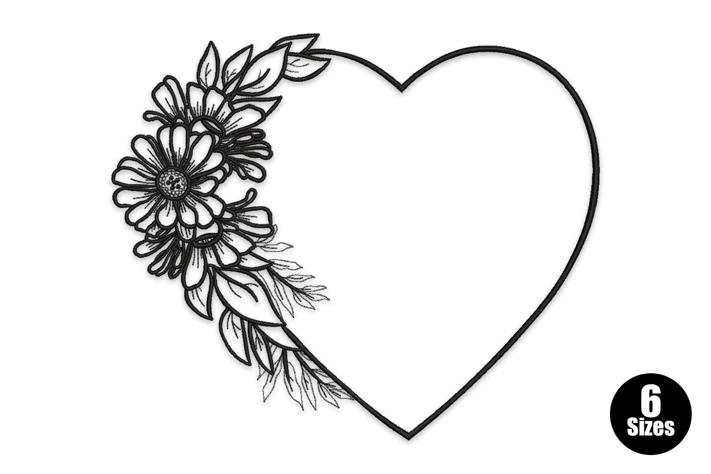 Floral Heart Wreath Monogram Embroidery Design