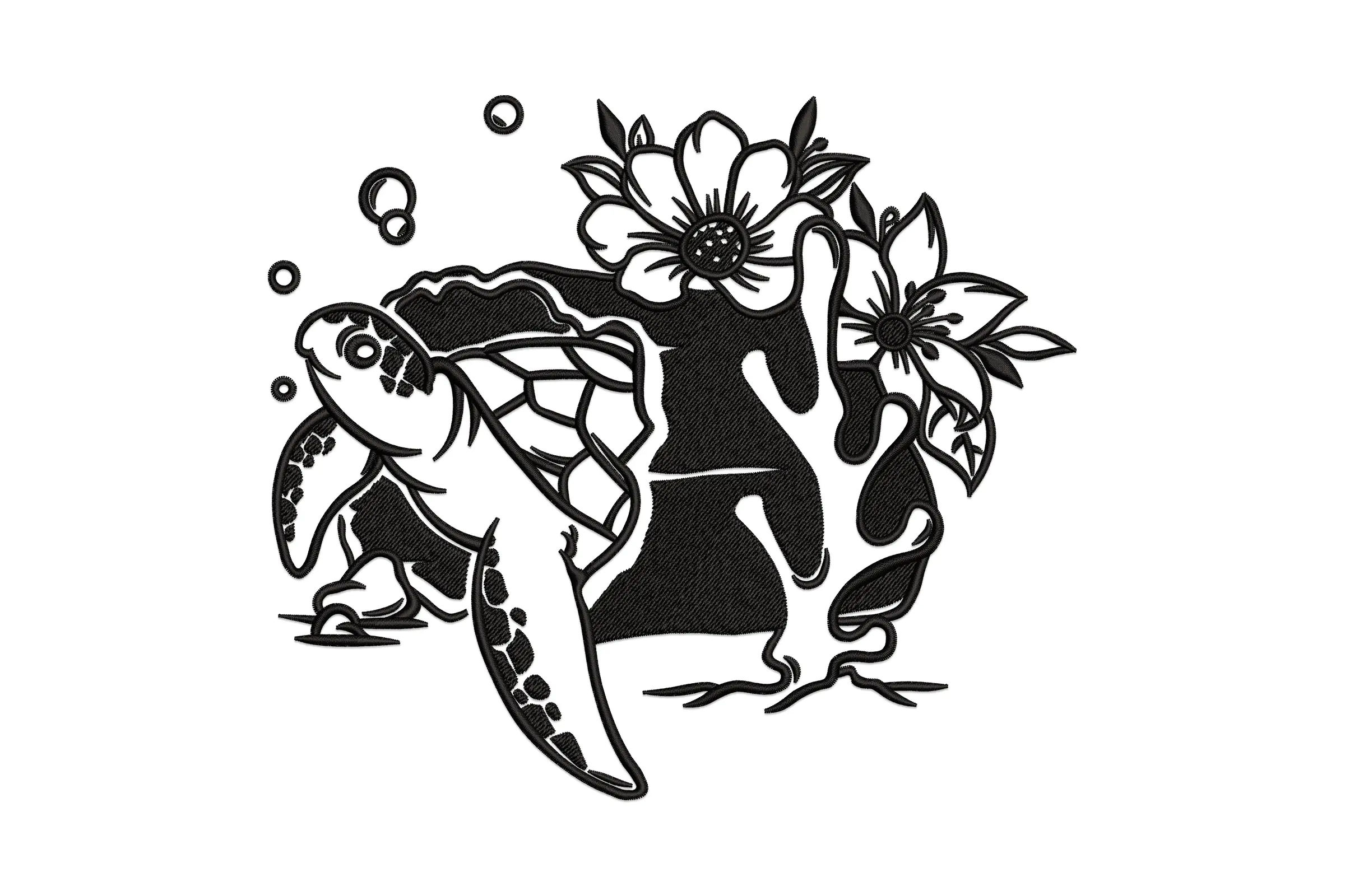 Floral Turtle Embroidery Design