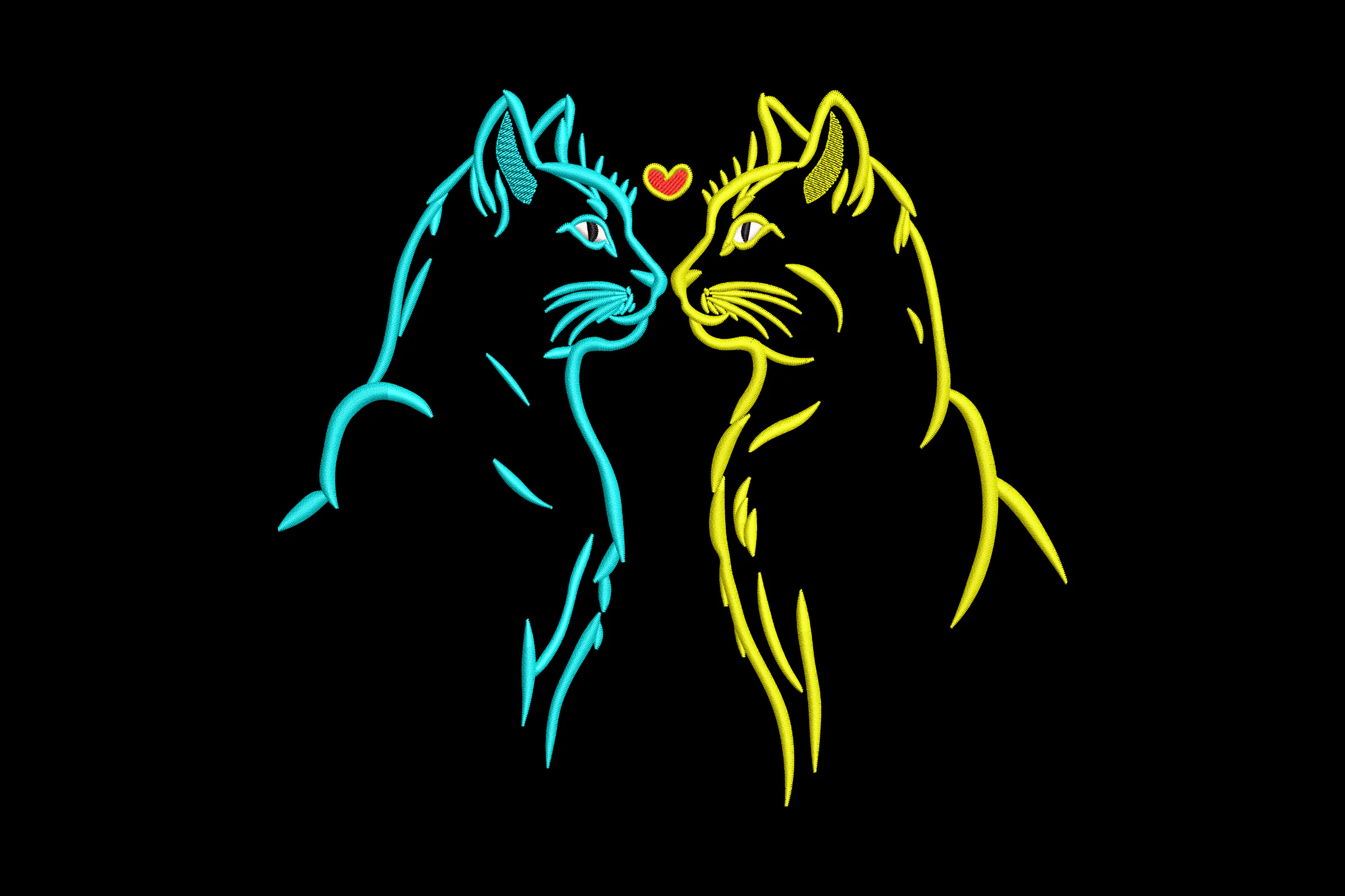 Kissing Cats Embroidery Design