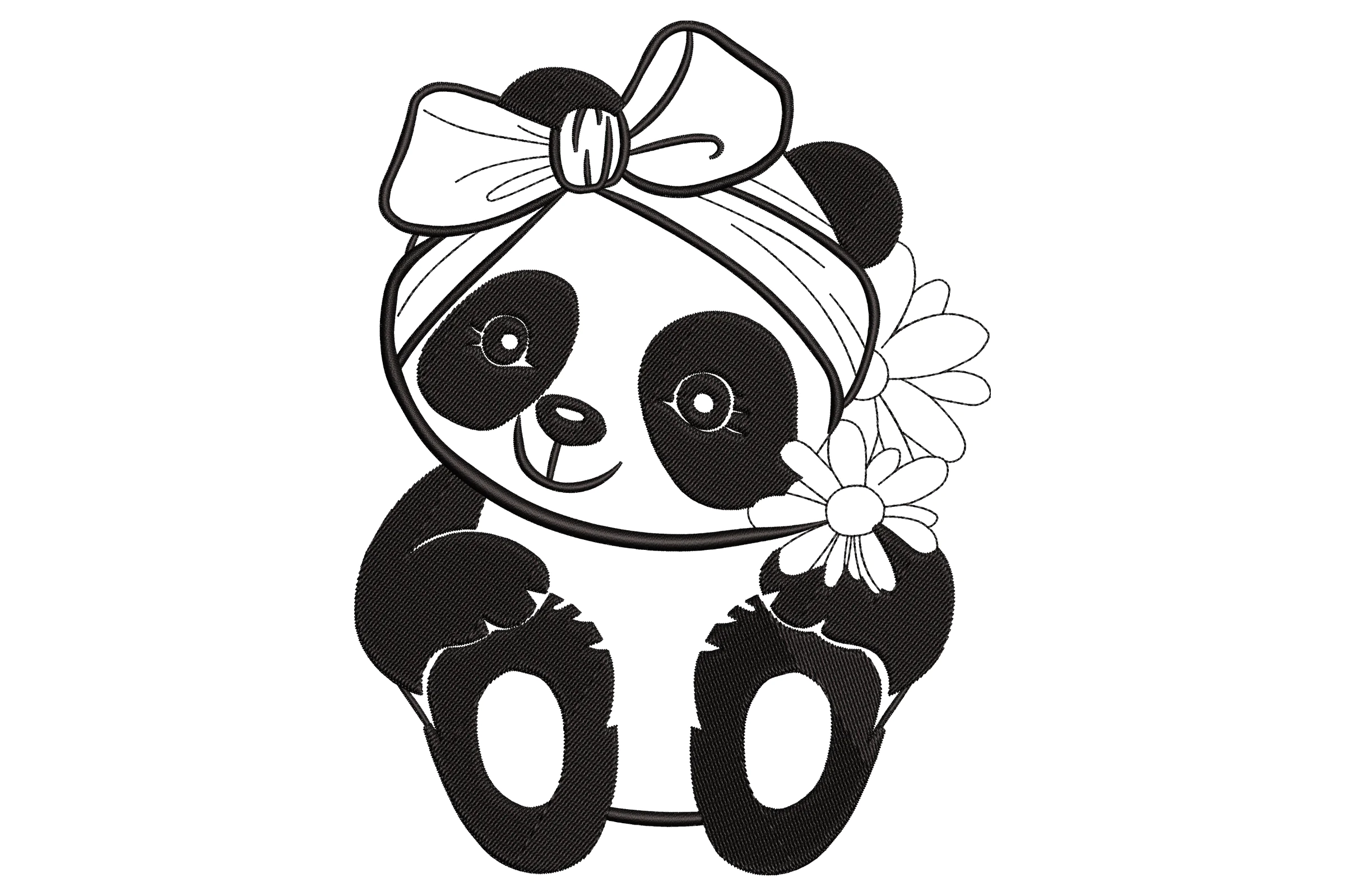 Baby Panda with Flowers Embroidery Design