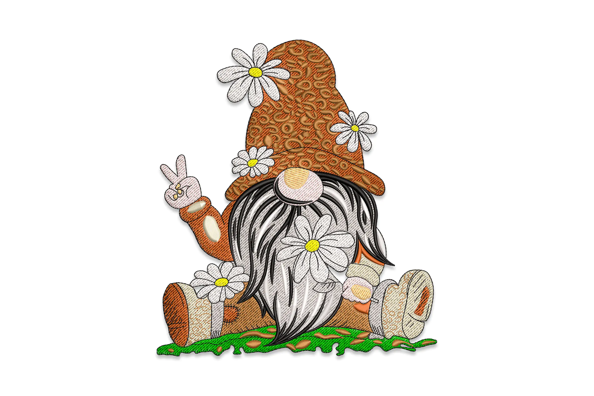 Gnome and Flowers Embroidery Design