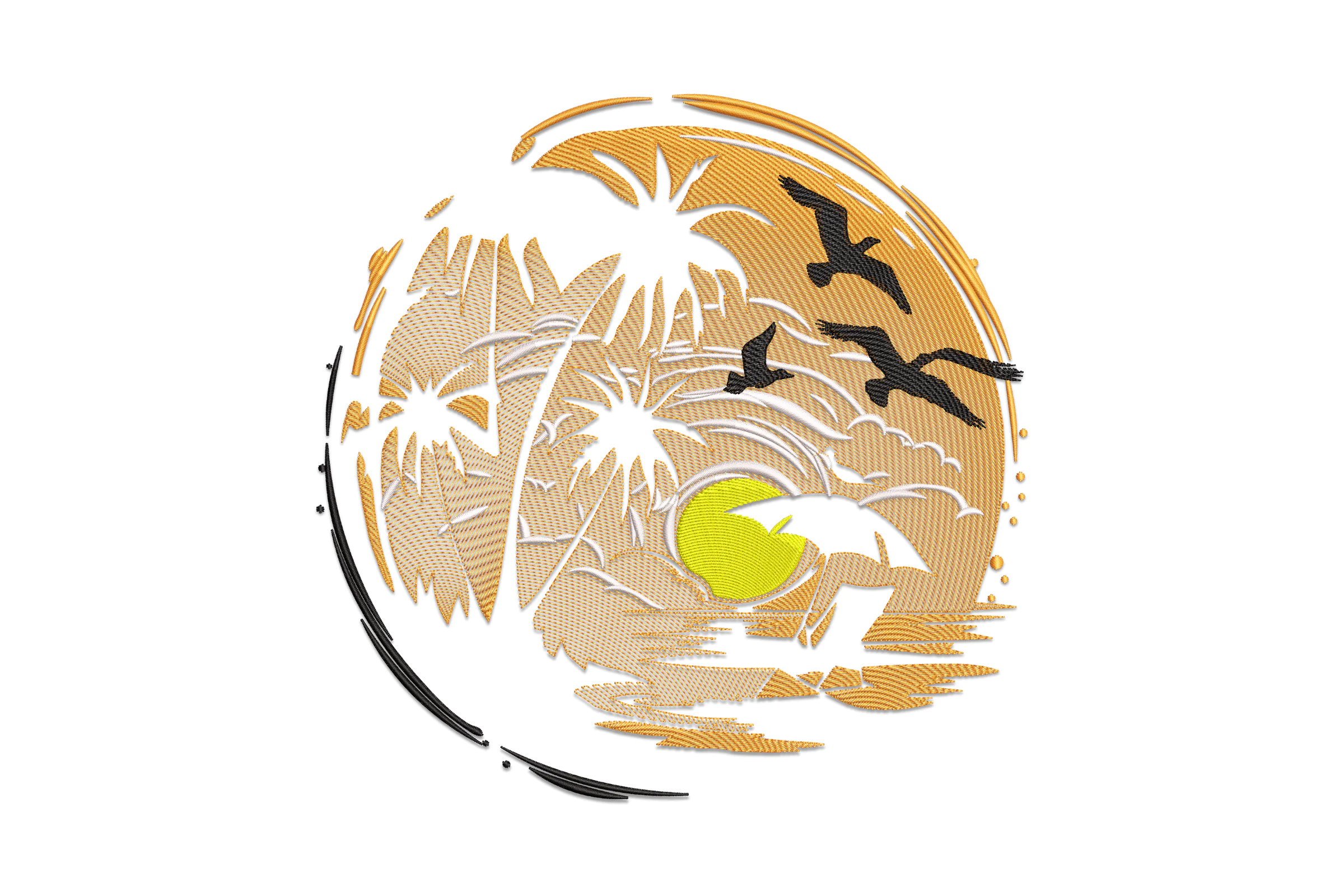 Sunset And Birds Embroidery Design